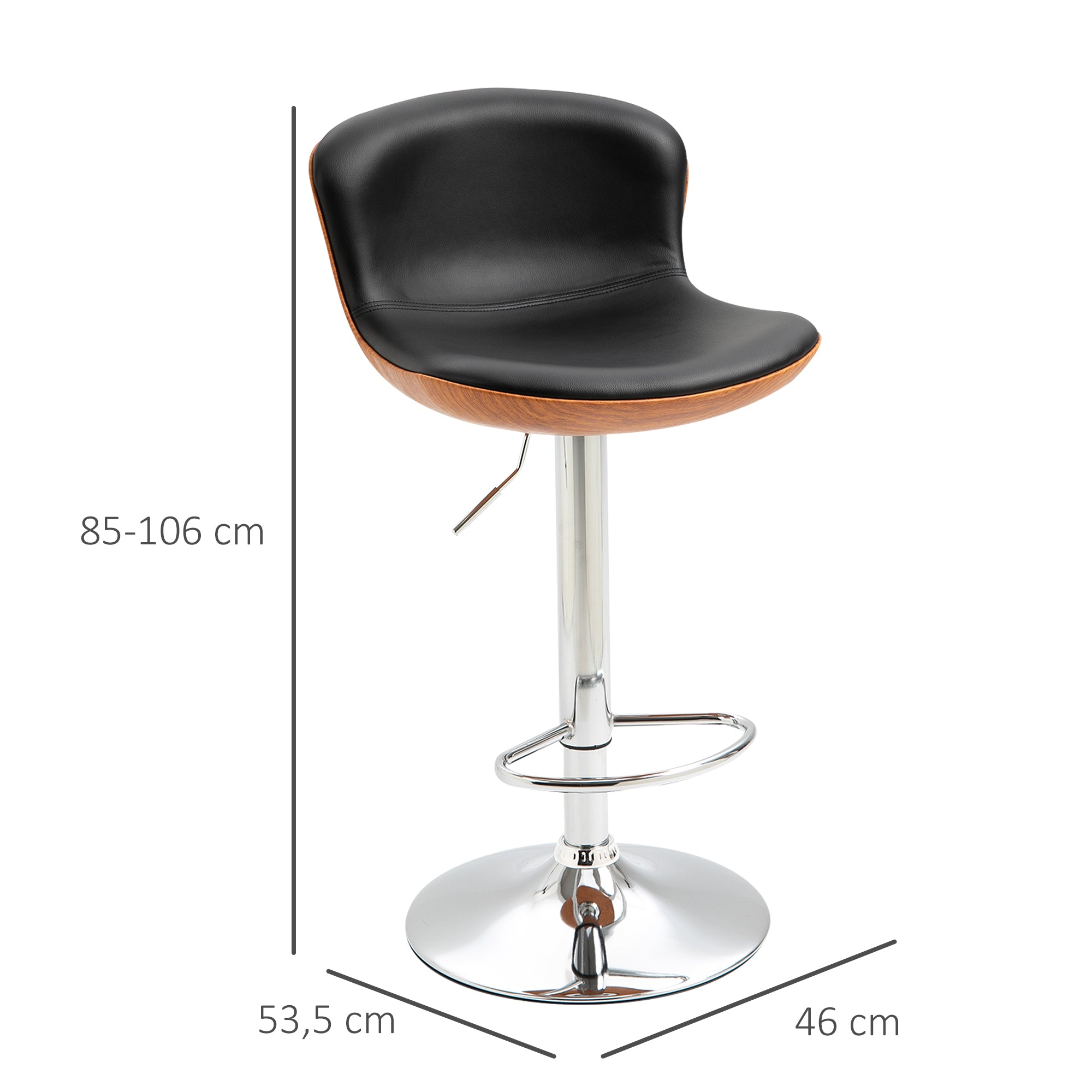 Lot de 2 Tabouret de Bar Design Contemporain Hauteur d'assise réglable 64-85 cm pivotant 360° revêtement synthétique Noir Imitation Bois
