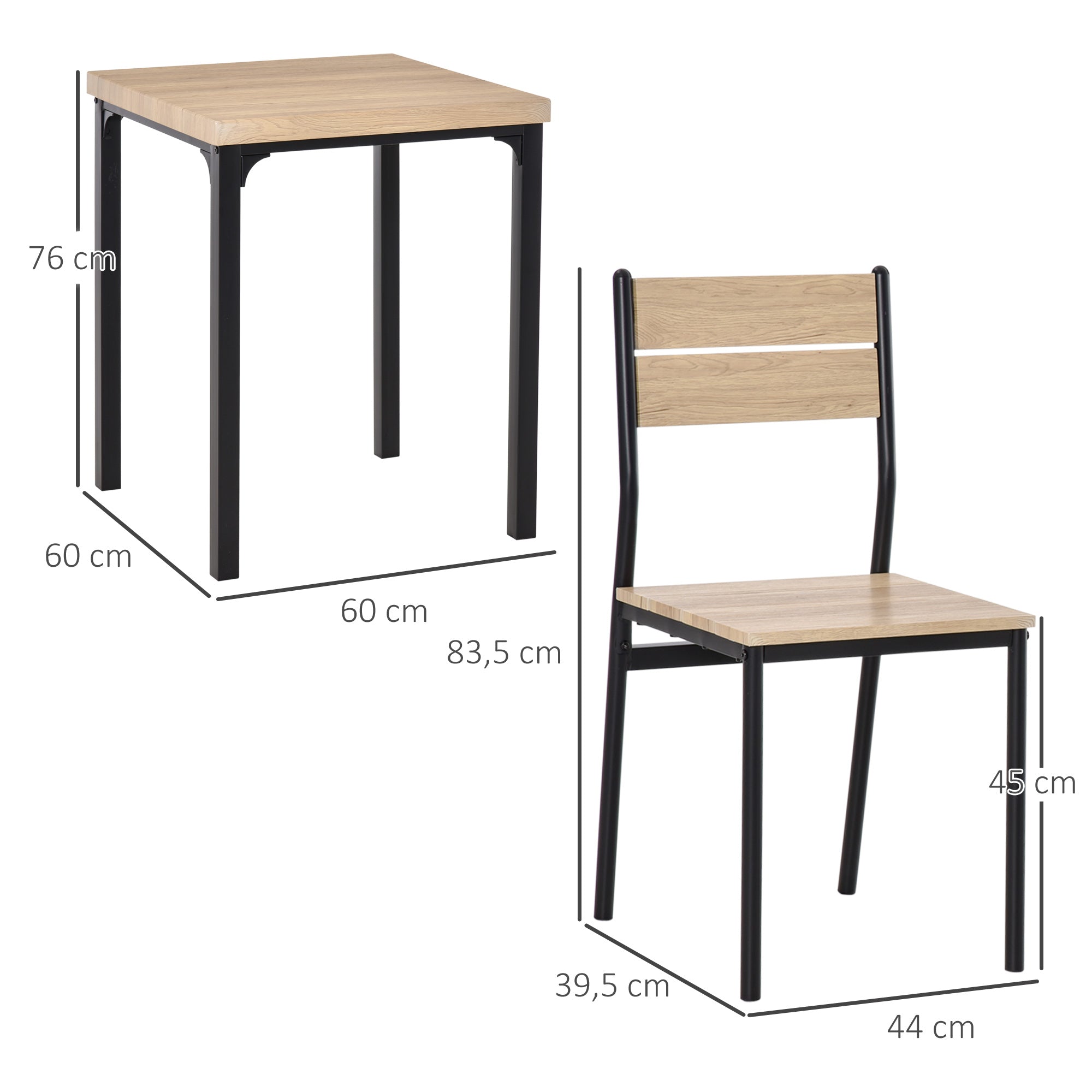 Ensemble table et chaises pour 2 personnes, table de cuisine avec chaises, table à manger 3 pièces avec 2 chaises encastrables, pour cuisine salon maison, bois de chêne clair