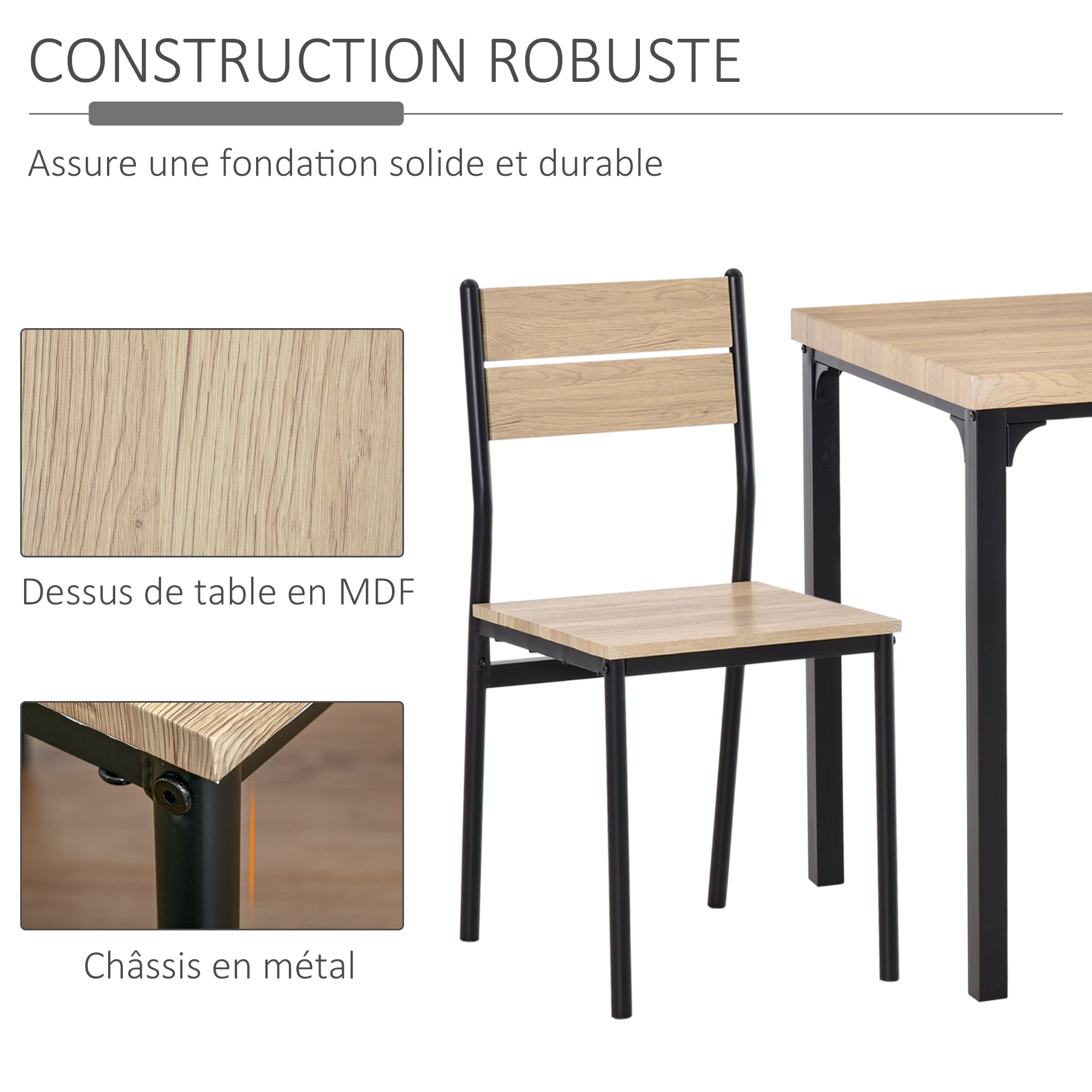 Ensemble table et chaises pour 2 personnes, table de cuisine avec chaises, table à manger 3 pièces avec 2 chaises encastrables, pour cuisine salon maison, bois de chêne clair