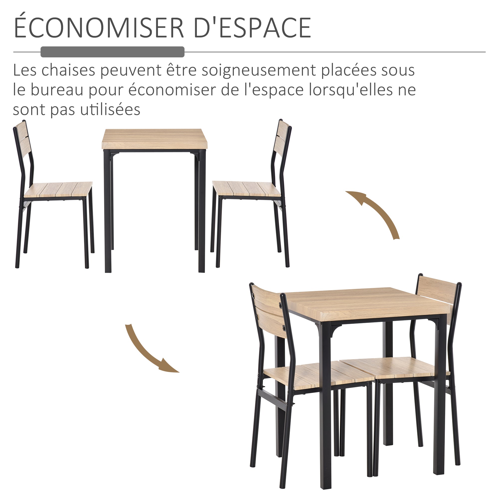 Ensemble table et chaises pour 2 personnes, table de cuisine avec chaises, table à manger 3 pièces avec 2 chaises encastrables, pour cuisine salon maison, bois de chêne clair