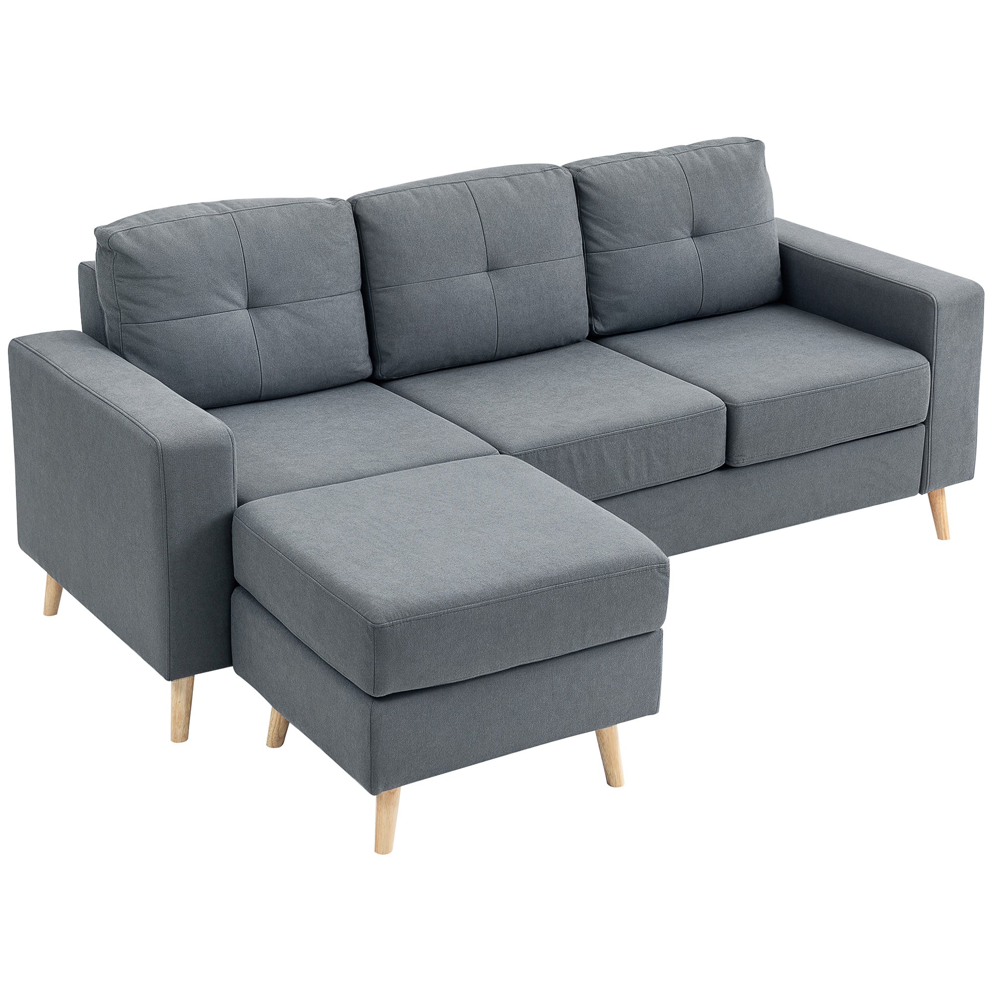 Canapé d'angle en tissu de lin, canapé 3 places, chaise longue reversible gauche ou droite, 193 cm, design scandinave, pour salon, appartement, petit espace, pieds en bois massif, gris foncé