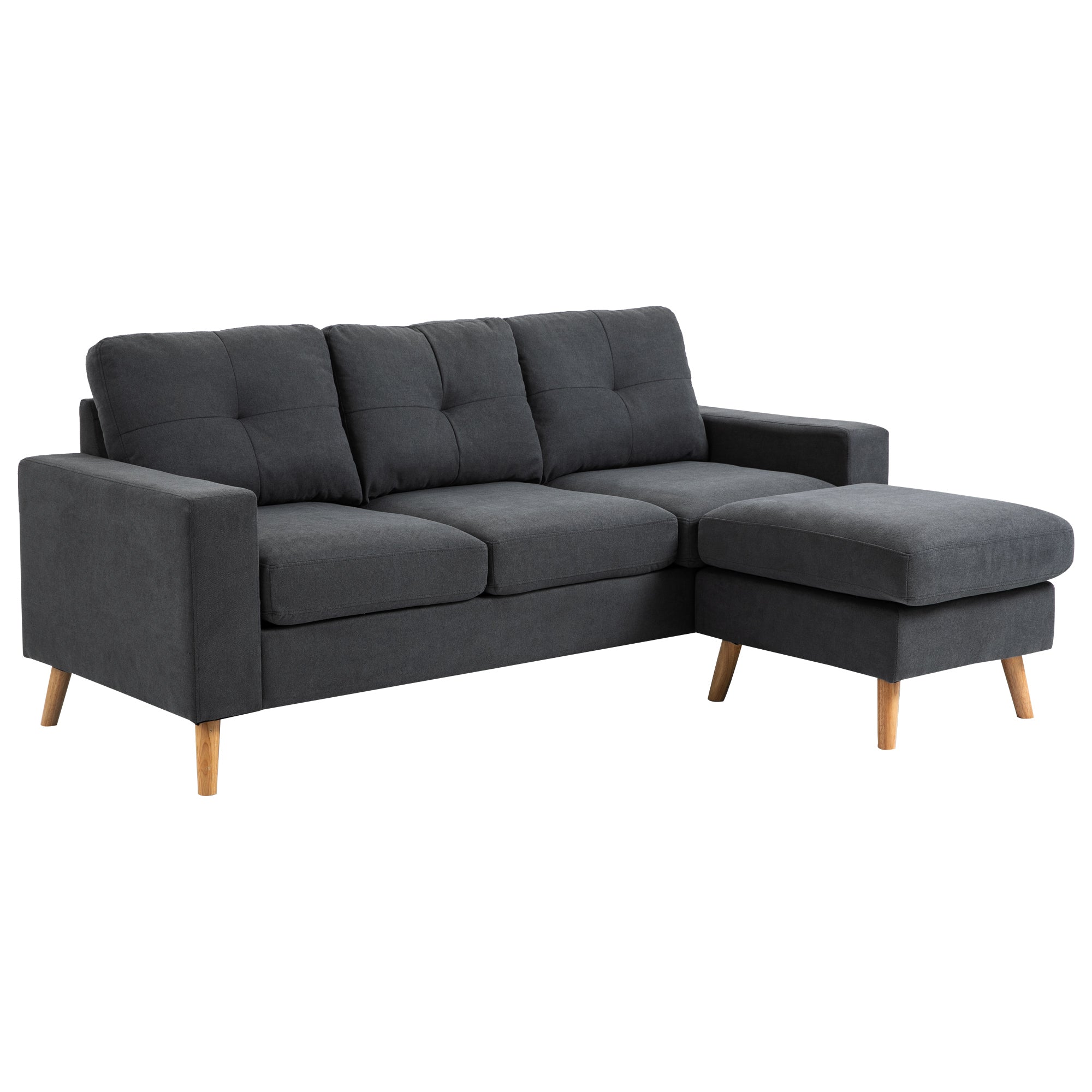 Canapé d'angle en tissu de lin, canapé 3 places, chaise longue reversible gauche ou droite, 193 cm, design scandinave, pour salon, appartement, petit espace, pieds en bois massif, gris foncé