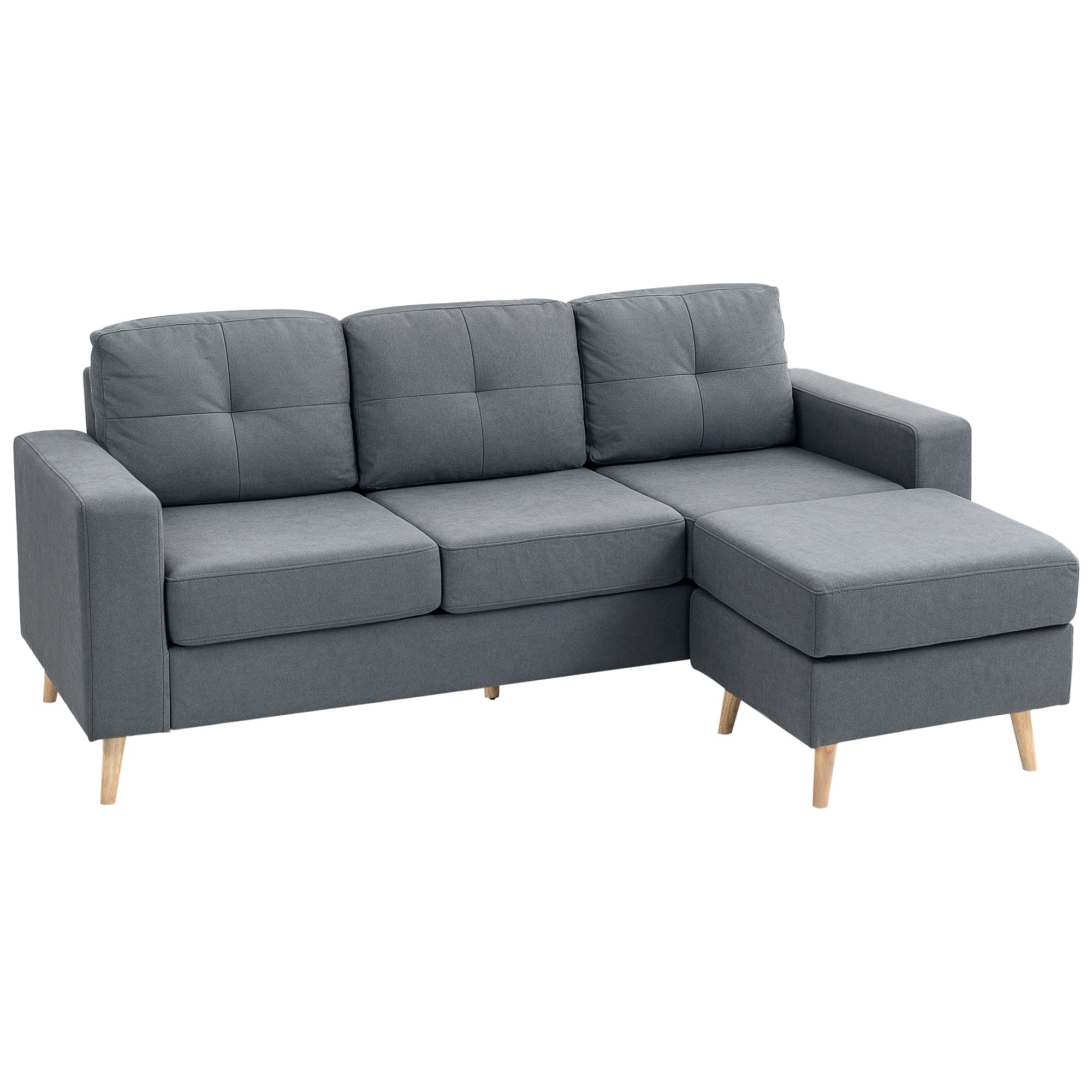 Canapé d'angle en tissu de lin, canapé 3 places, chaise longue reversible gauche ou droite, 193 cm, design scandinave, pour salon, appartement, petit espace, pieds en bois massif, gris foncé