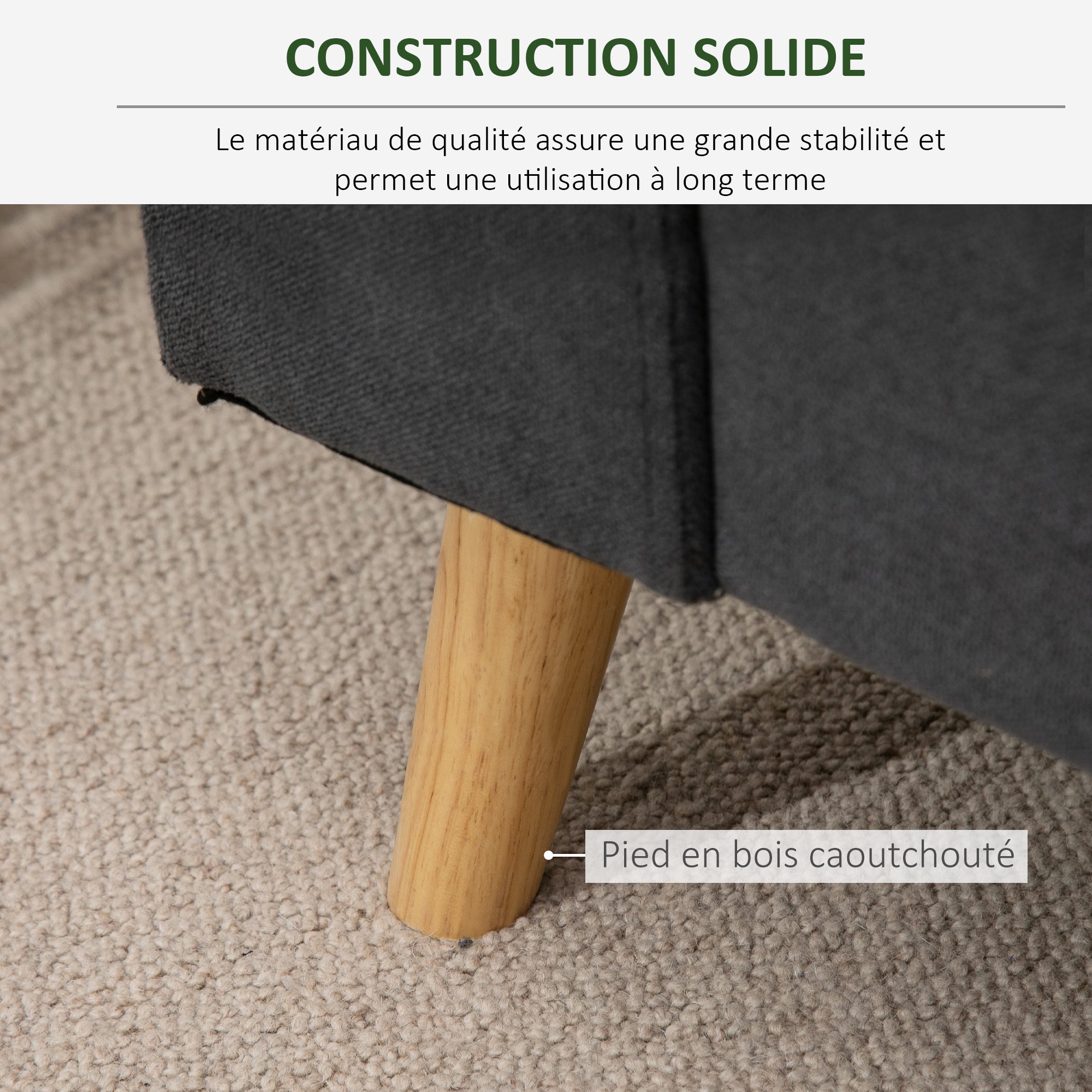 Canapé d'angle en tissu de lin, canapé 3 places, chaise longue reversible gauche ou droite, 193 cm, design scandinave, pour salon, appartement, petit espace, pieds en bois massif, gris foncé