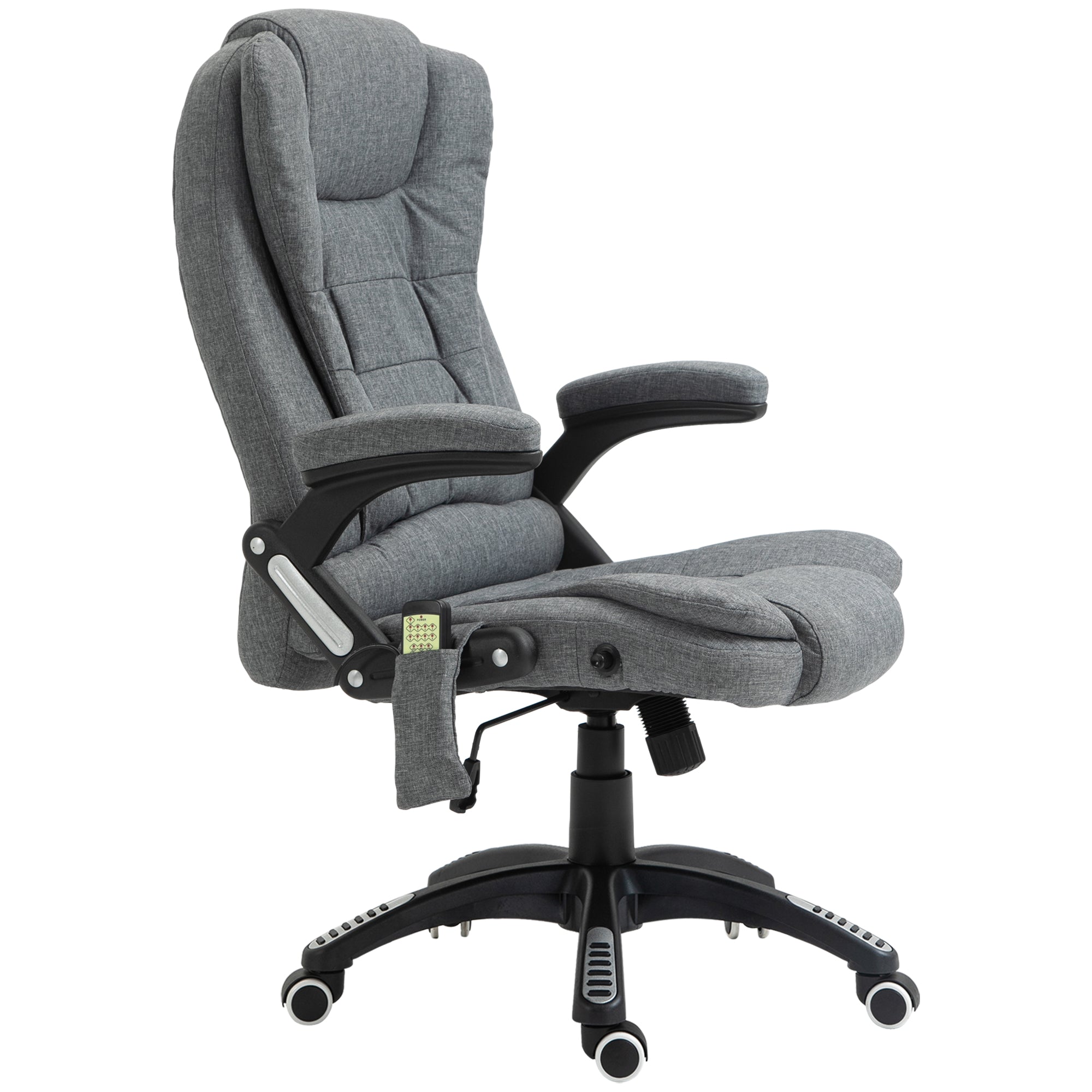 Fauteuil de bureau massant et chauffant, chaise de bureau, chaise ergonomique avec hauteur réglable, dossier inclinable et télécommande filaire, pivotant à 360° tissu en polyester gris chiné