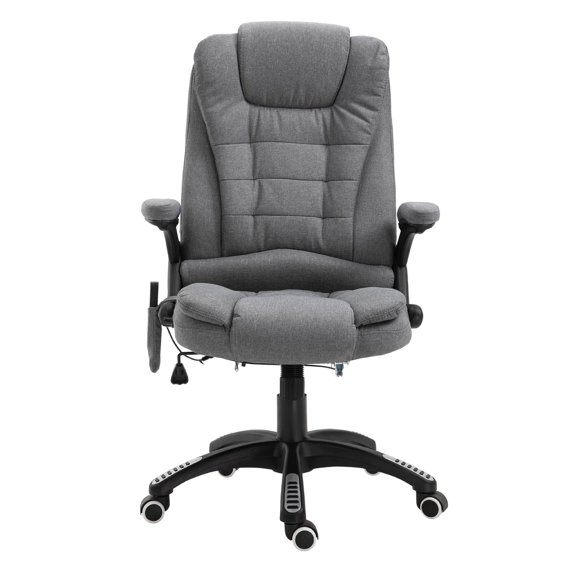 Fauteuil de bureau massant et chauffant, chaise de bureau, chaise ergonomique avec hauteur réglable, dossier inclinable et télécommande filaire, pivotant à 360° tissu en polyester gris chiné