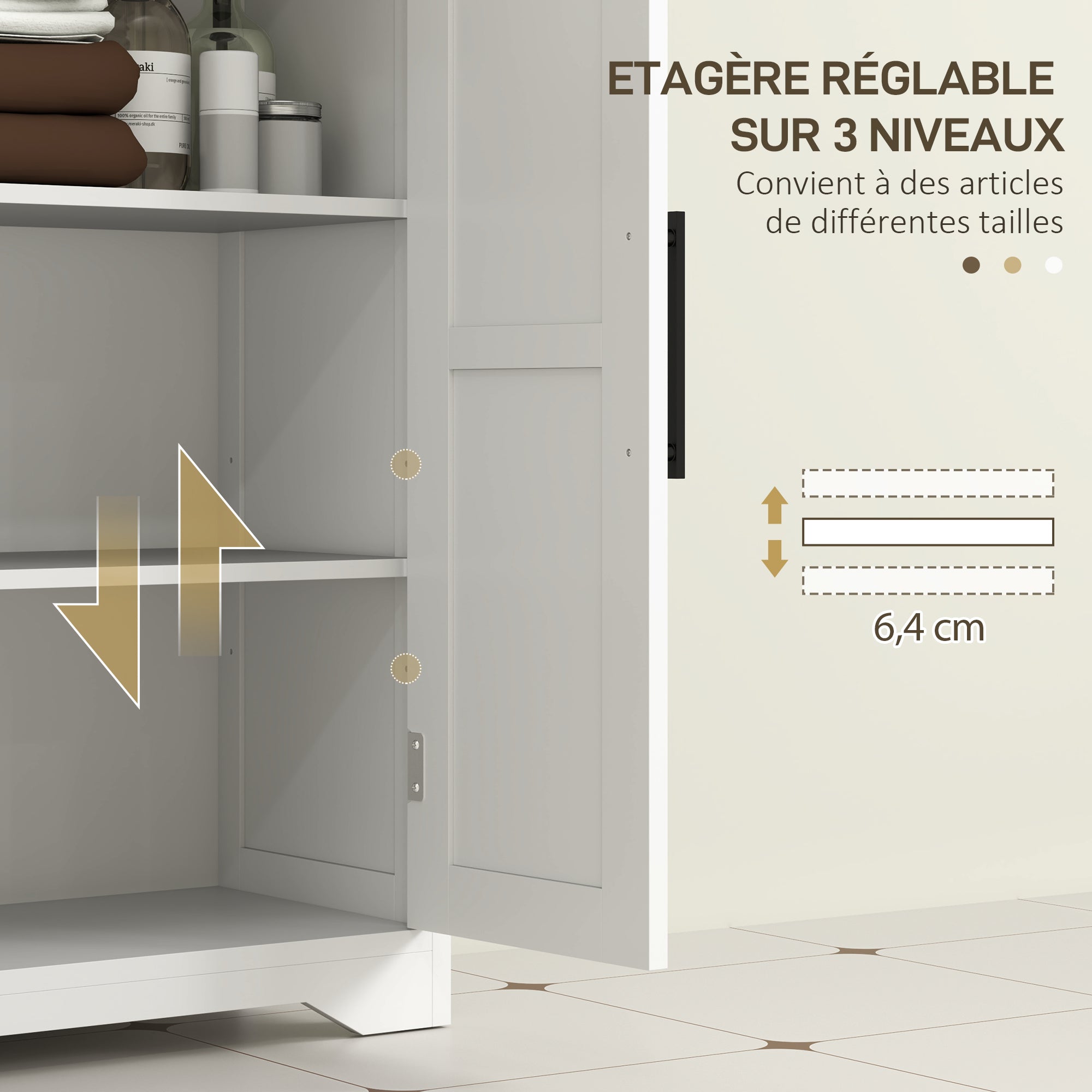 Meuble de salle de bain, meuble de rangement, armoire salle de bain avec 4 tiroirs, 1 placard, étagère réglable, pour salon, salle à manger, petits espaces, 81,2 x 30 x 83,8 cm, blanc
