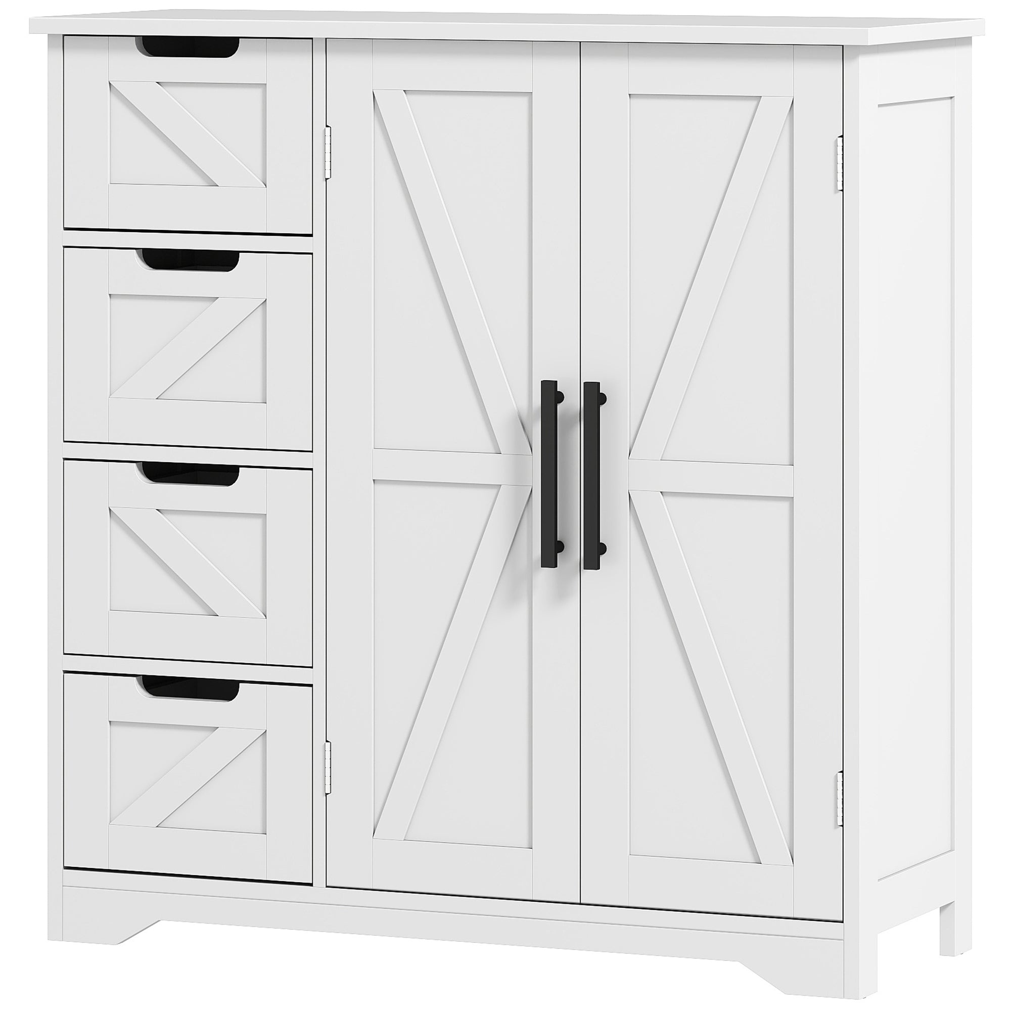 Meuble de salle de bain, meuble de rangement, armoire salle de bain avec 4 tiroirs, 1 placard, étagère réglable, pour salon, salle à manger, petits espaces, 81,2 x 30 x 83,8 cm, blanc