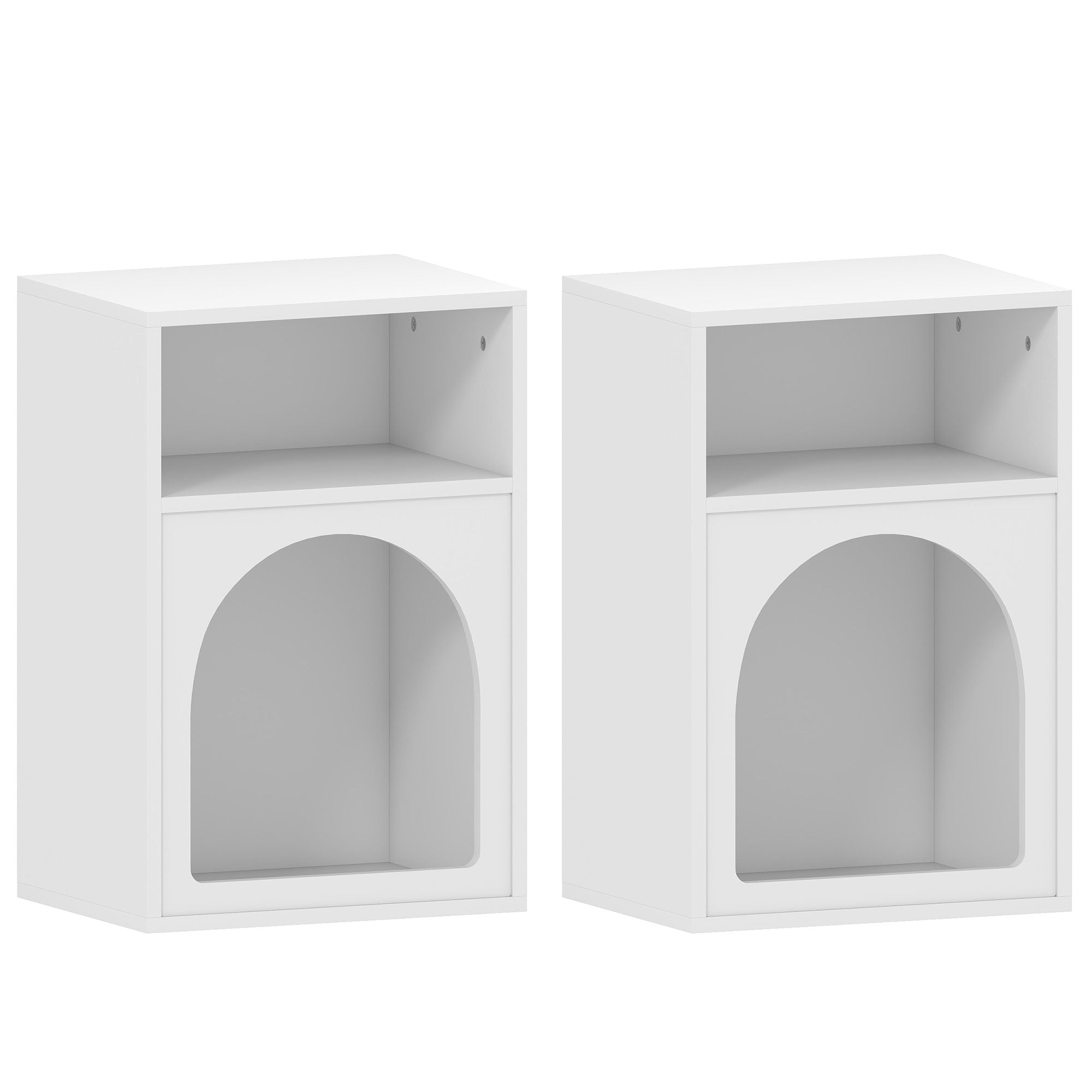 Lot de 2 tables de chevet, table de nuit avec compartiments ouverts, design arqué, chevet de lit pour chambre à coucher, salon, 40 x 30 x 60 cm, blanc