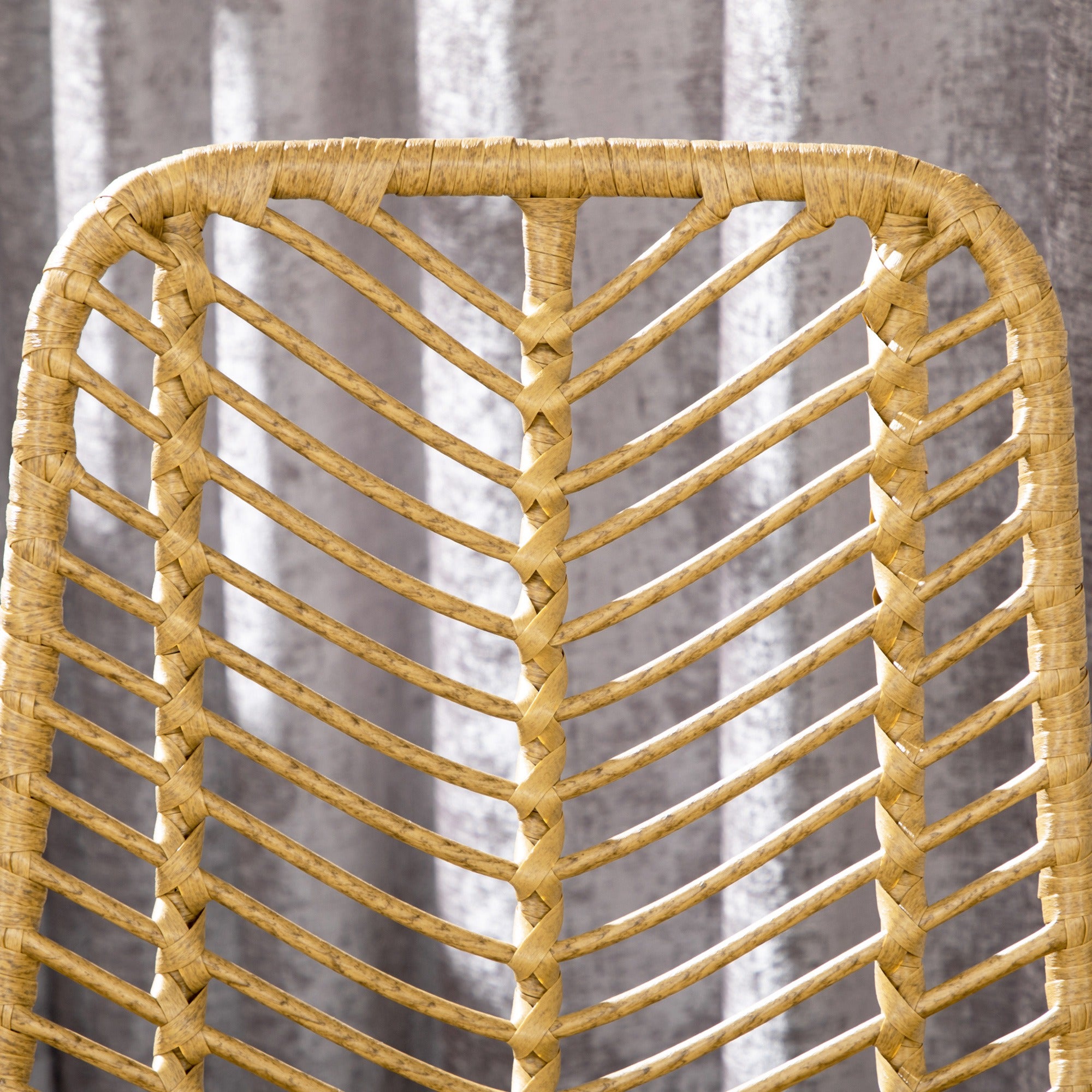 Lot de 2 tabourets de bar chaise de bar design bohème Hauteur 66 cm avec repose-pieds métal et dossier cannage - naturel