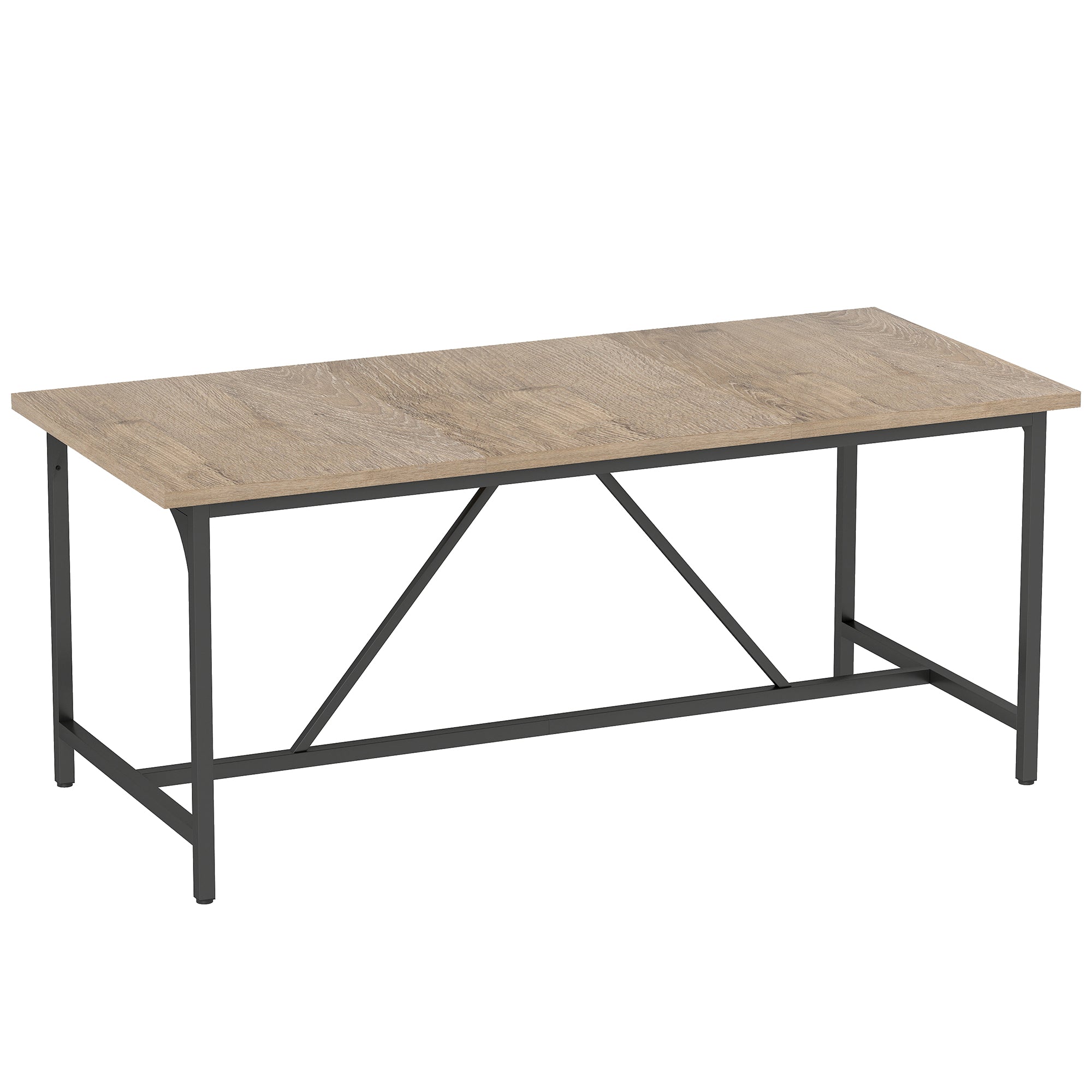 Table à manger pour 6-8 personne table cuisine rectangulaire style moderne - plateau aspect bois et pieds en acier noir avec patins réglables, 180 x 80 cm, naturel