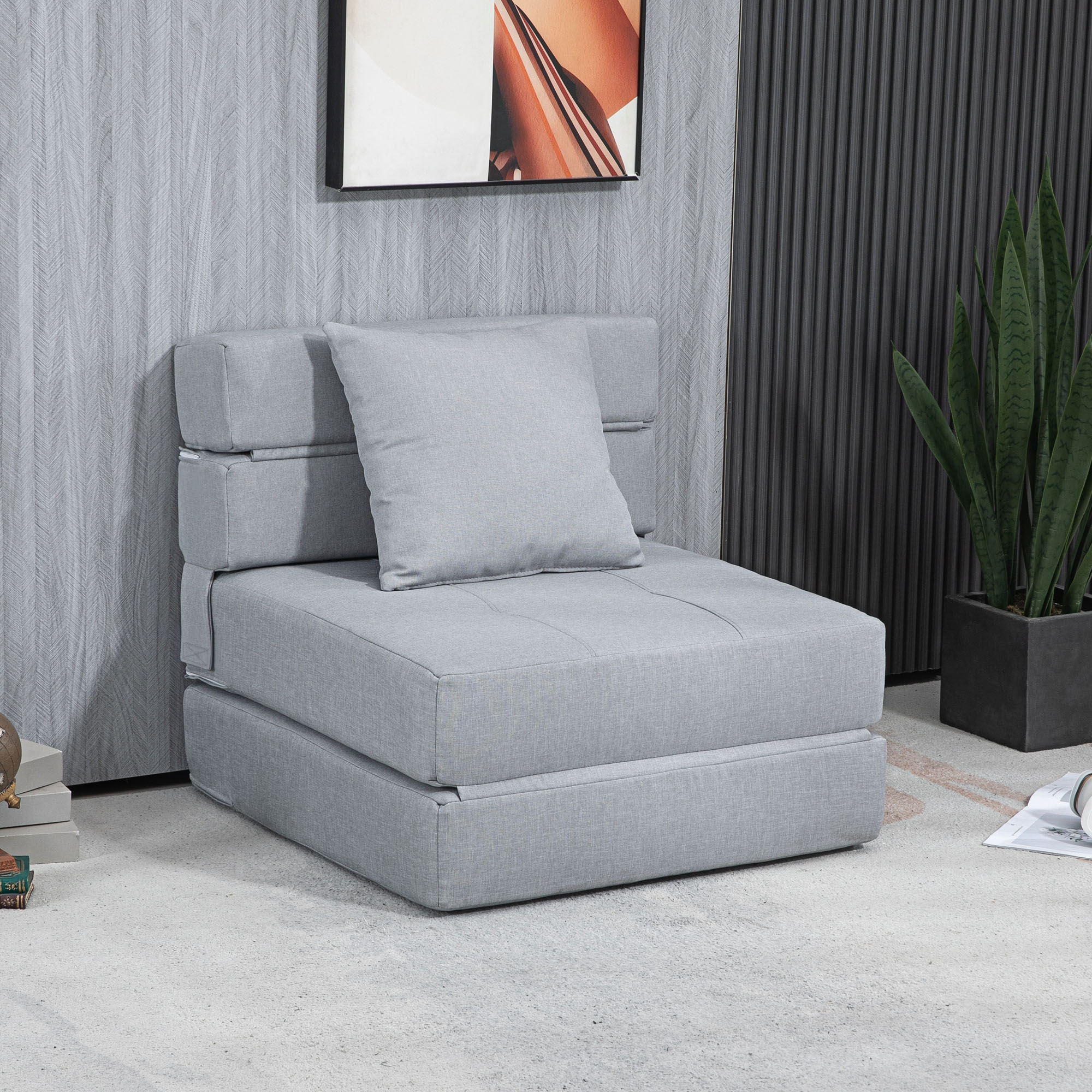 Fauteuil convertible 1 place fauteuil lit chauffeuse 1 place - coussin déhoussable inclus - chaise de sol pour invités, salon, charge 120 kg, gris clair