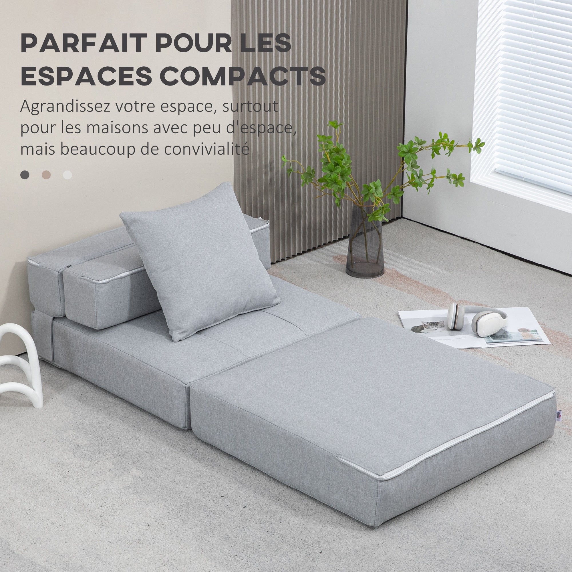 Fauteuil convertible 1 place fauteuil lit chauffeuse 1 place - coussin déhoussable inclus - chaise de sol pour invités, salon, charge 120 kg, gris clair
