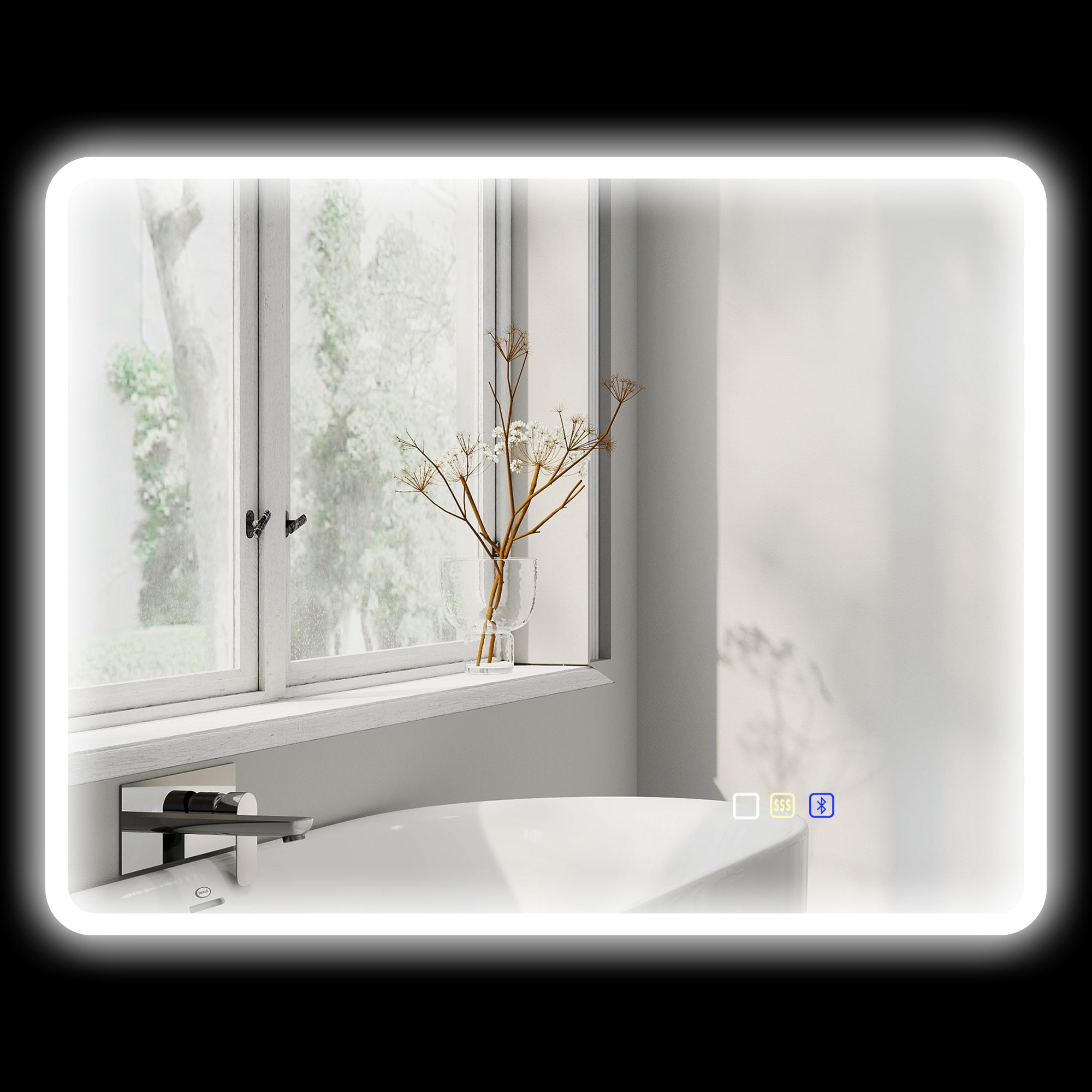 Miroir salle de bain bluetooth 70 x 90 cm, miroir lumineux salle de bain mural avec éclairage LED, interrupteur tactile, lumière réglable 3 couleurs, anti-buée, mémoire - argent