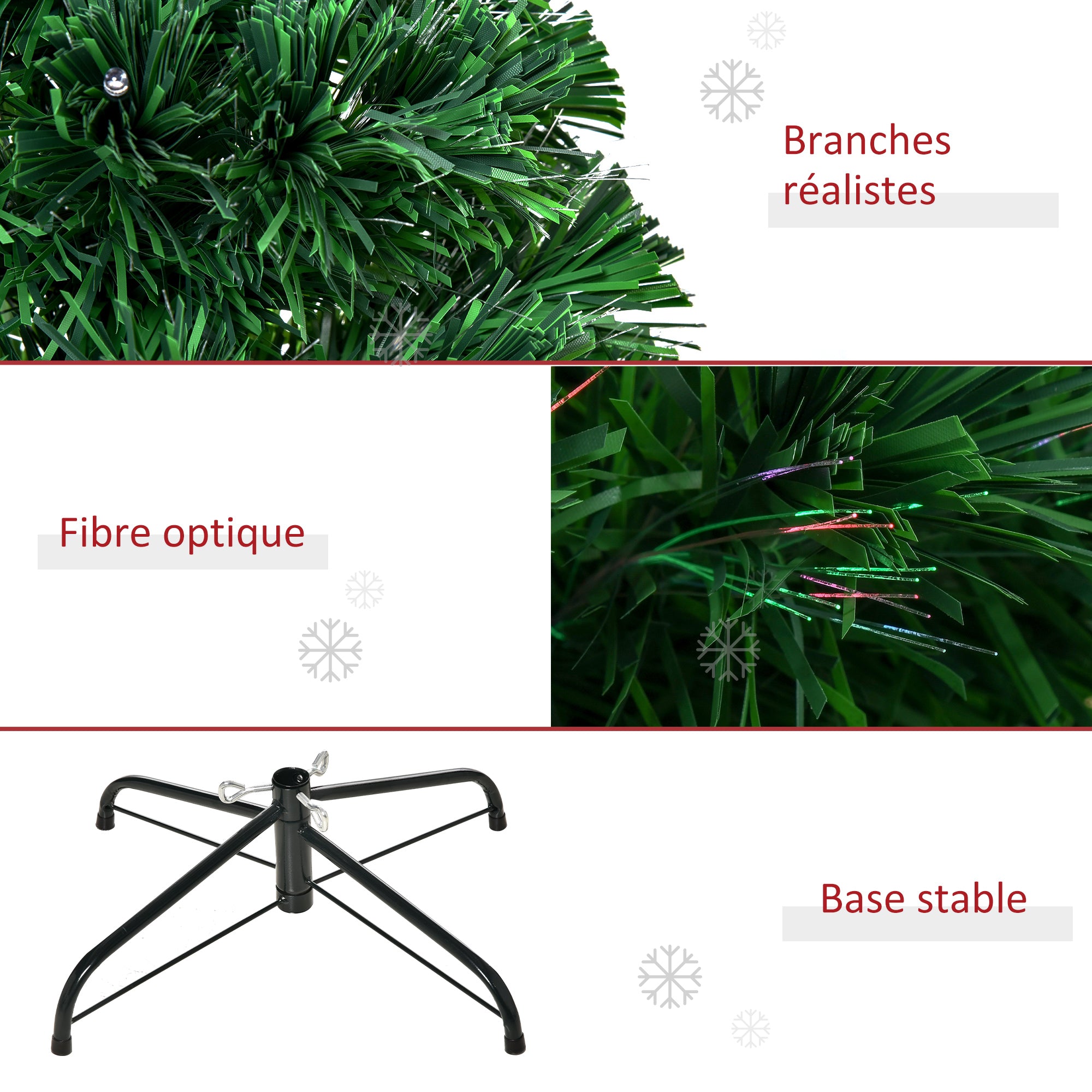 Sapin de Noël Artificiel Lumineux 120H cm Fibre Optique Multicolore + Support Pied 130 Branches étoile Sommet Brillante Vert