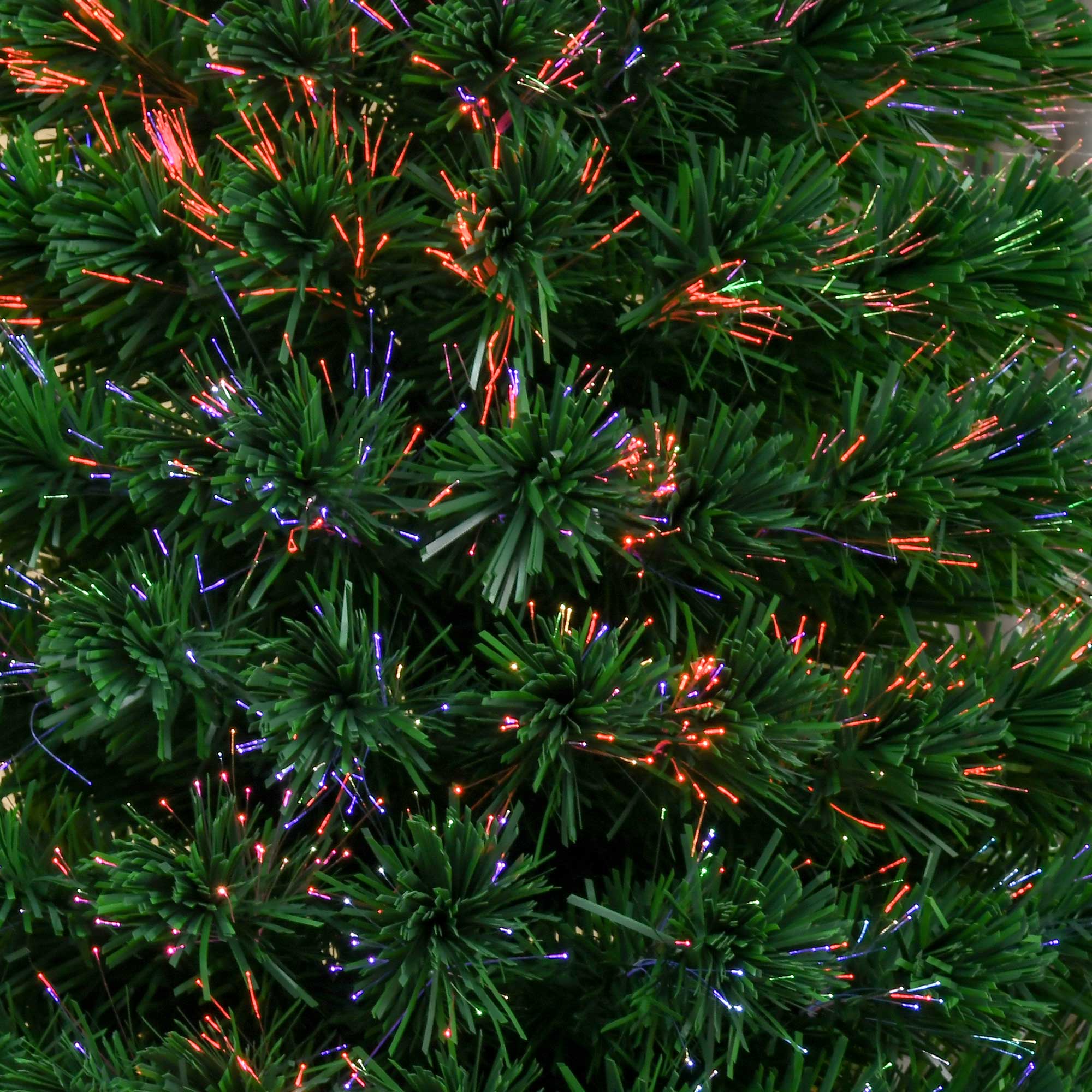 Sapin de Noël Artificiel Lumineux 120H cm Fibre Optique Multicolore + Support Pied 130 Branches étoile Sommet Brillante Vert