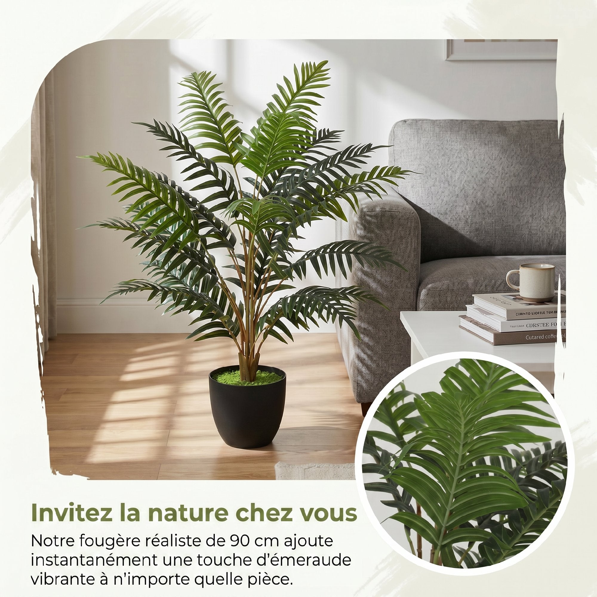 Plante artificielle intérieure 90 cm fougère arbre artificiel en pot avec branches flexibles, fausse plante vert décoration intérieure et extérieure pour maison, bureau, salon, chambre