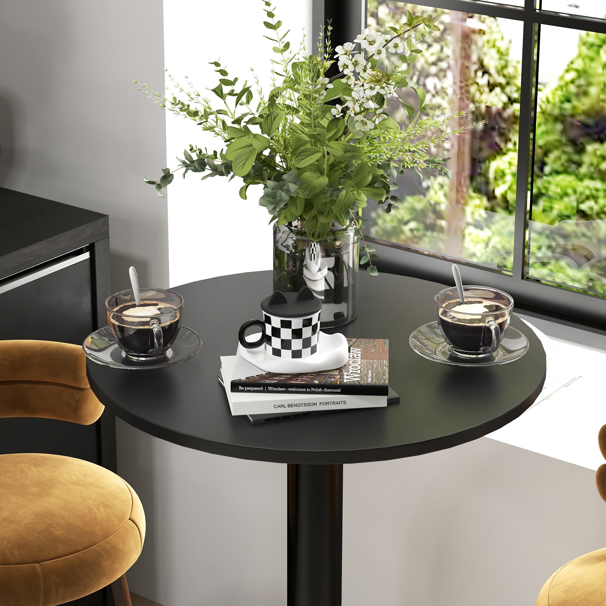 Table de bar ronde table de bistro mange-debout table de cuisine style contemporain cadre en acier dim. 60L x 60l x 102H cm noir