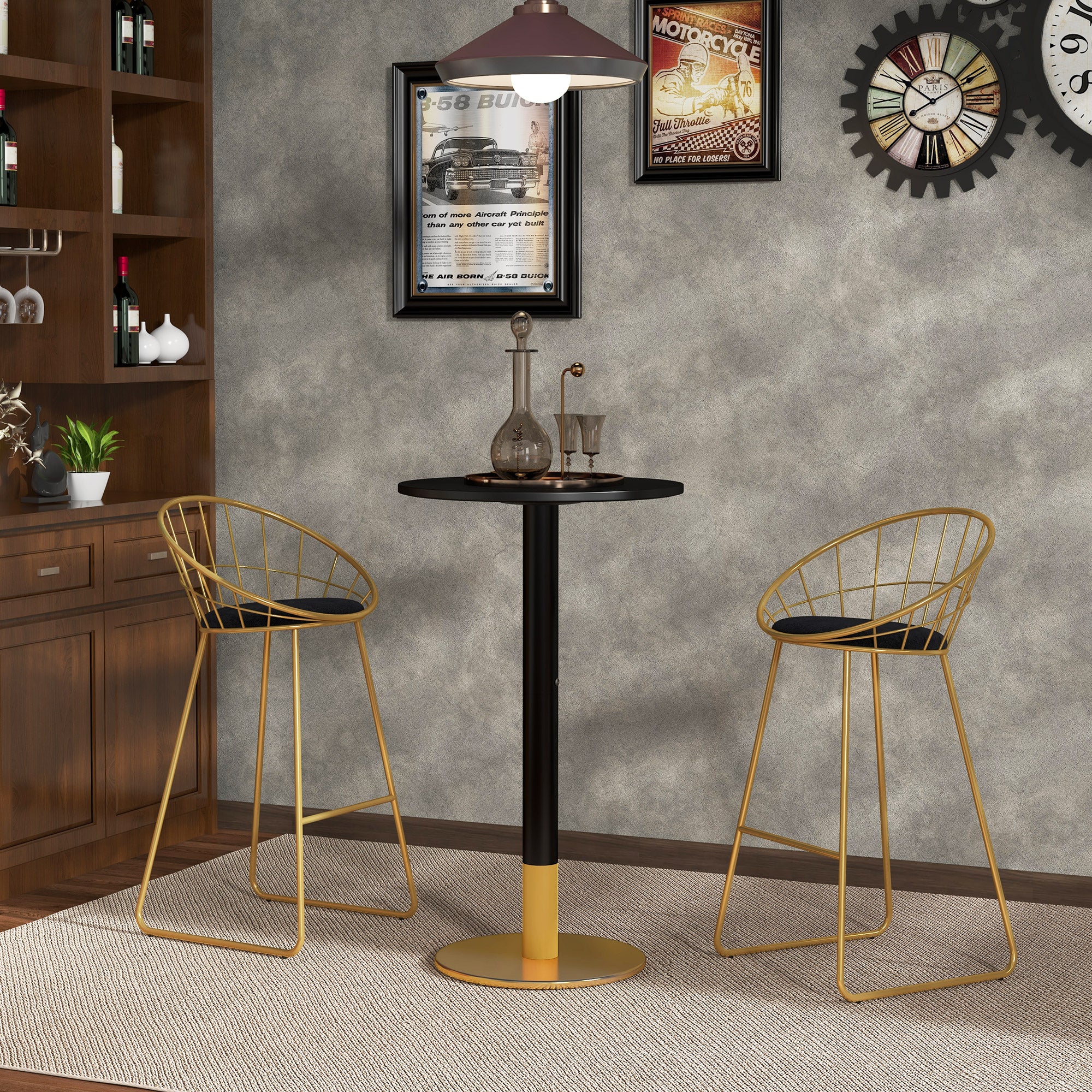 Table de bar ronde table de bistro mange-debout table de cuisine style contemporain cadre en acier dim. 60L x 60l x 102H cm noir