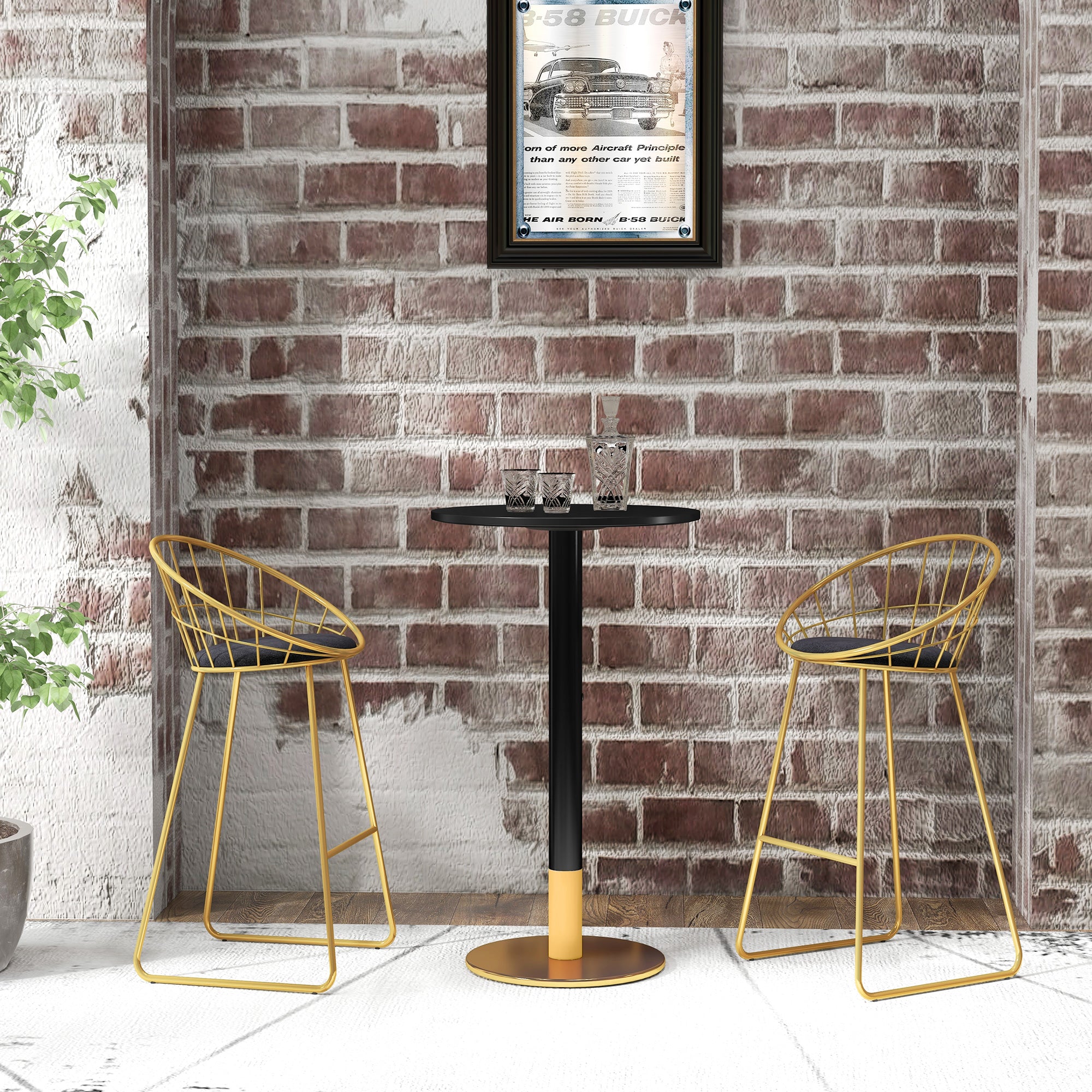 Table de bar ronde table de bistro mange-debout table de cuisine style contemporain cadre en acier dim. 60L x 60l x 102H cm noir
