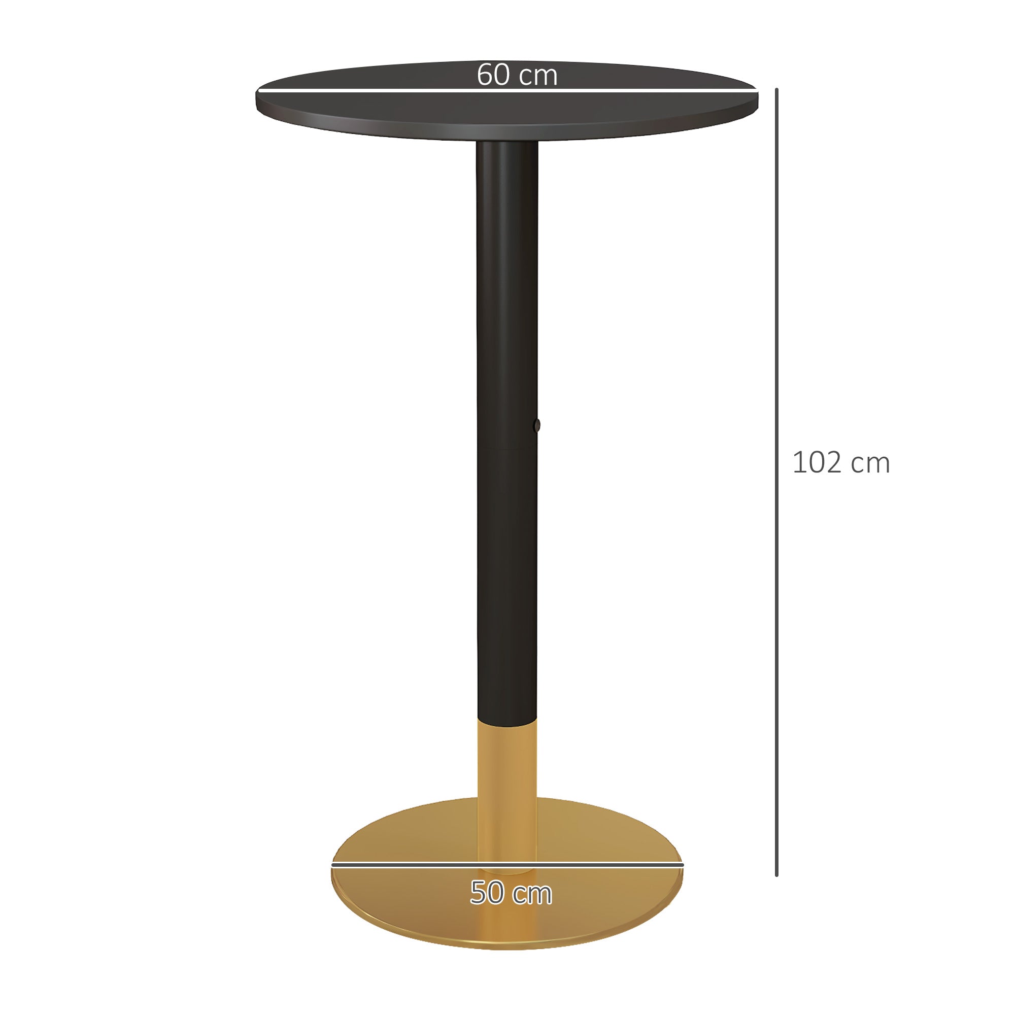 Table de bar ronde table de bistro mange-debout table de cuisine style contemporain cadre en acier dim. 60L x 60l x 102H cm noir