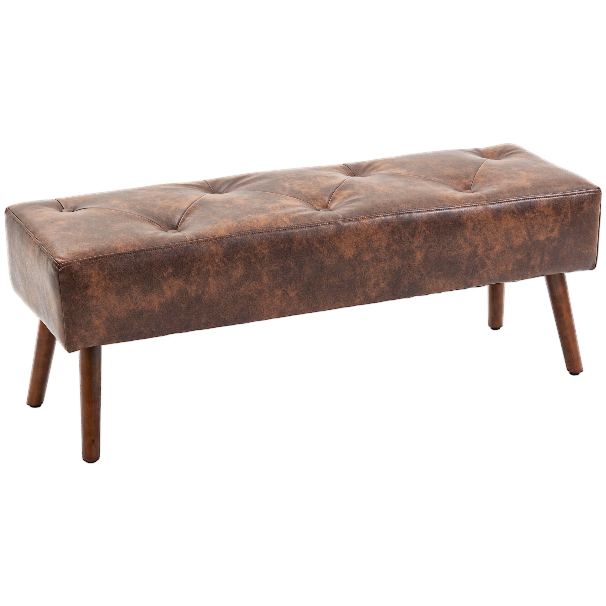 Banc bout de lit banquette capitonnée style vintage revêtement synthétique 114 x 38 x 42 cm piètement bois banc rembourré marron effet vieilli
