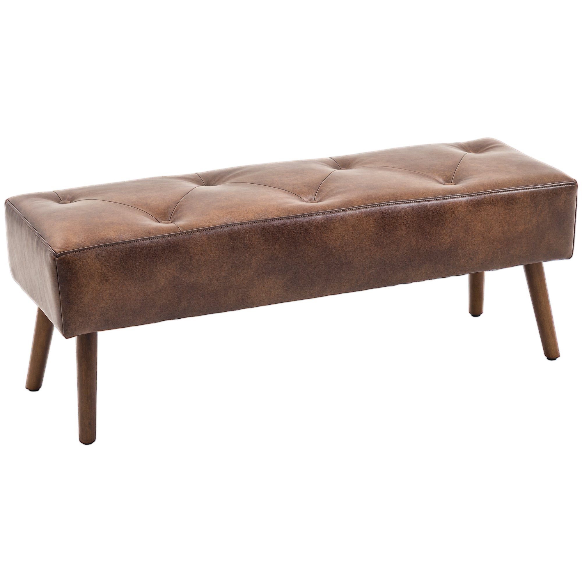 Banc bout de lit banquette capitonnée style vintage revêtement synthétique 114 x 38 x 42 cm piètement bois banc rembourré marron effet vieilli