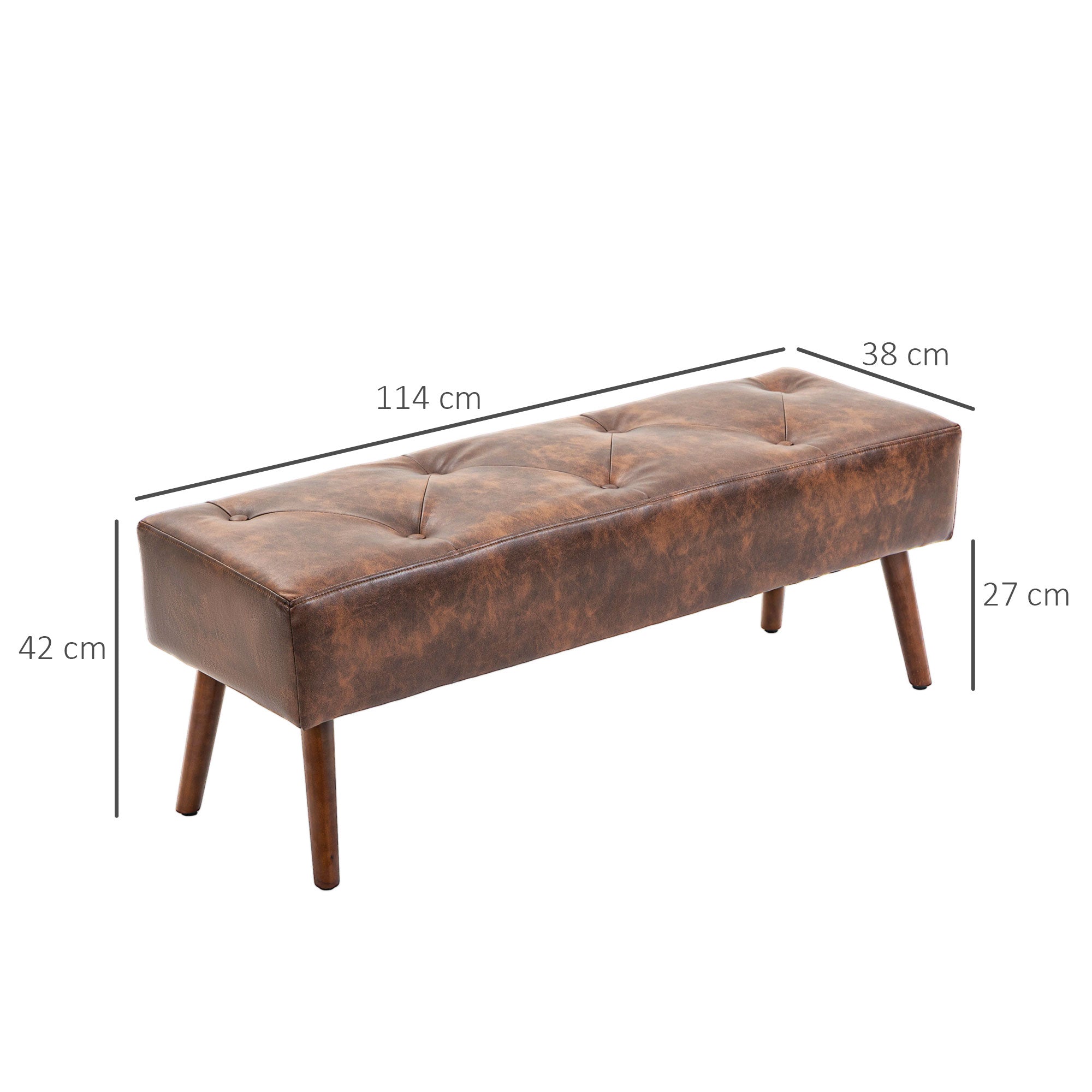 Banc bout de lit banquette capitonnée style vintage revêtement synthétique 114 x 38 x 42 cm piètement bois banc rembourré marron effet vieilli