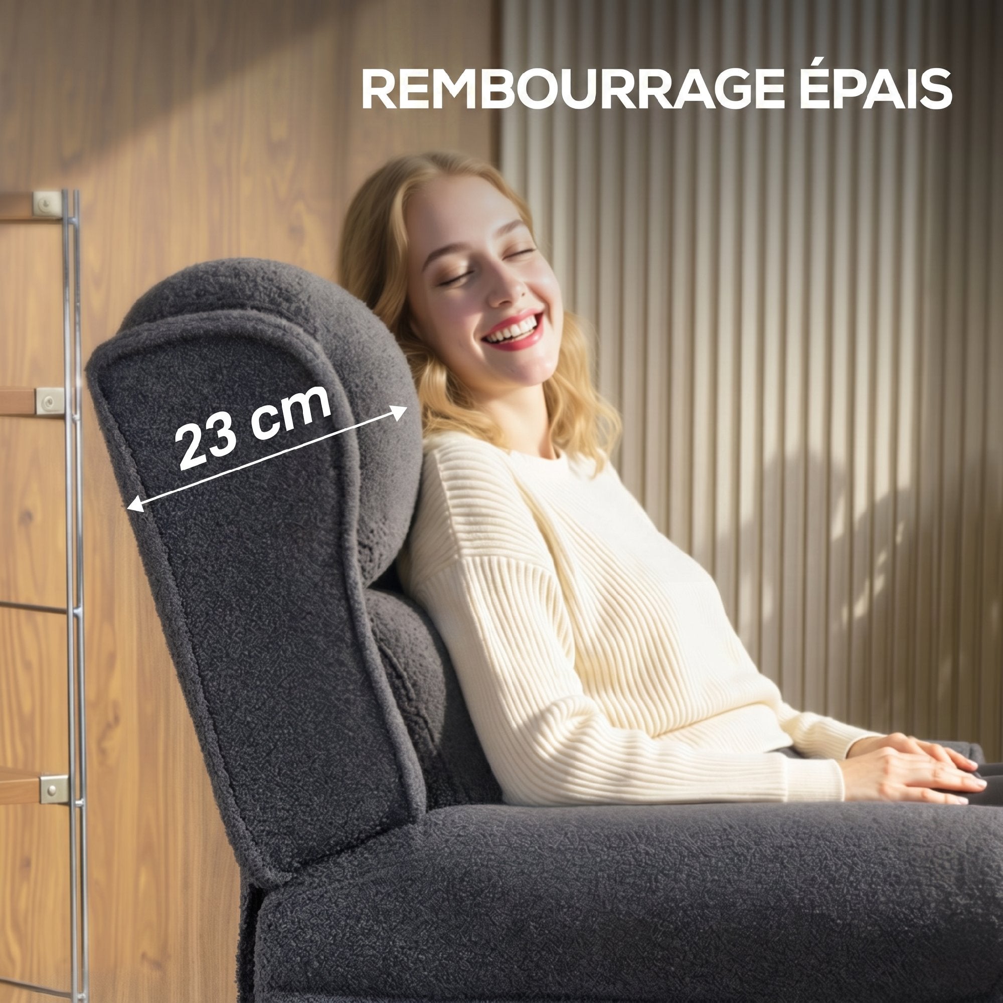 Fauteuil inclinable en polaire Teddy, fauteuil de relaxation avec repose-pieds extensible, assise rembourrée, Ressorts ensachés, pour salon, bureau, home cinéma, gris foncé