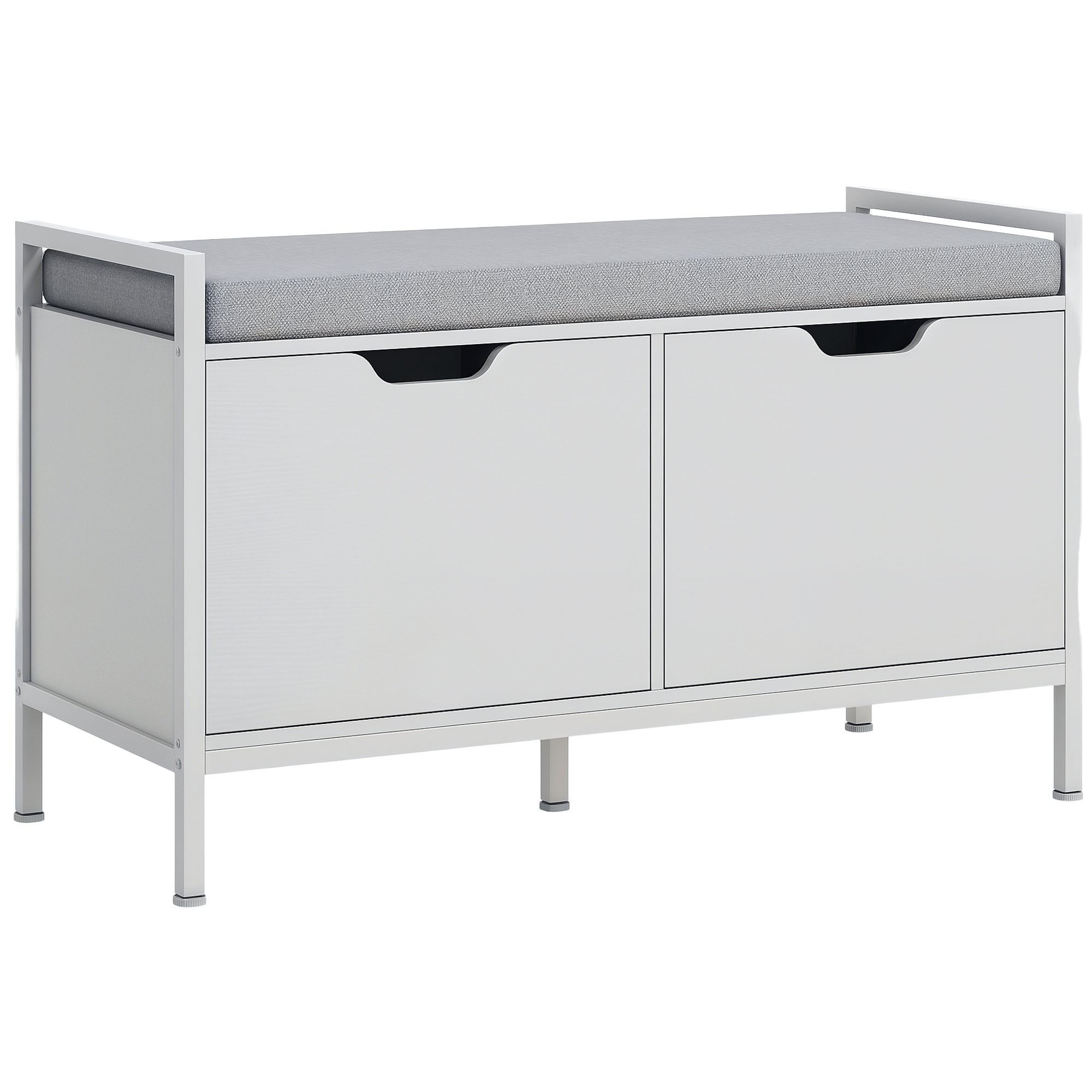Banc à chaussures meuble à chaussures, 2 placards, meuble d'entrée avec coussin rembourrée, pour couloir, entrée, chambre, 84l x 35P x 50H cm, blanc