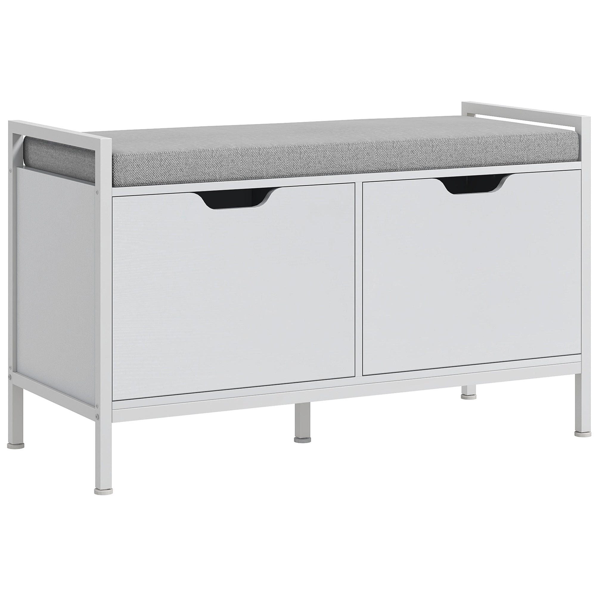 Banc à chaussures meuble à chaussures, 2 placards, meuble d'entrée avec coussin rembourrée, pour couloir, entrée, chambre, 84l x 35P x 50H cm, blanc