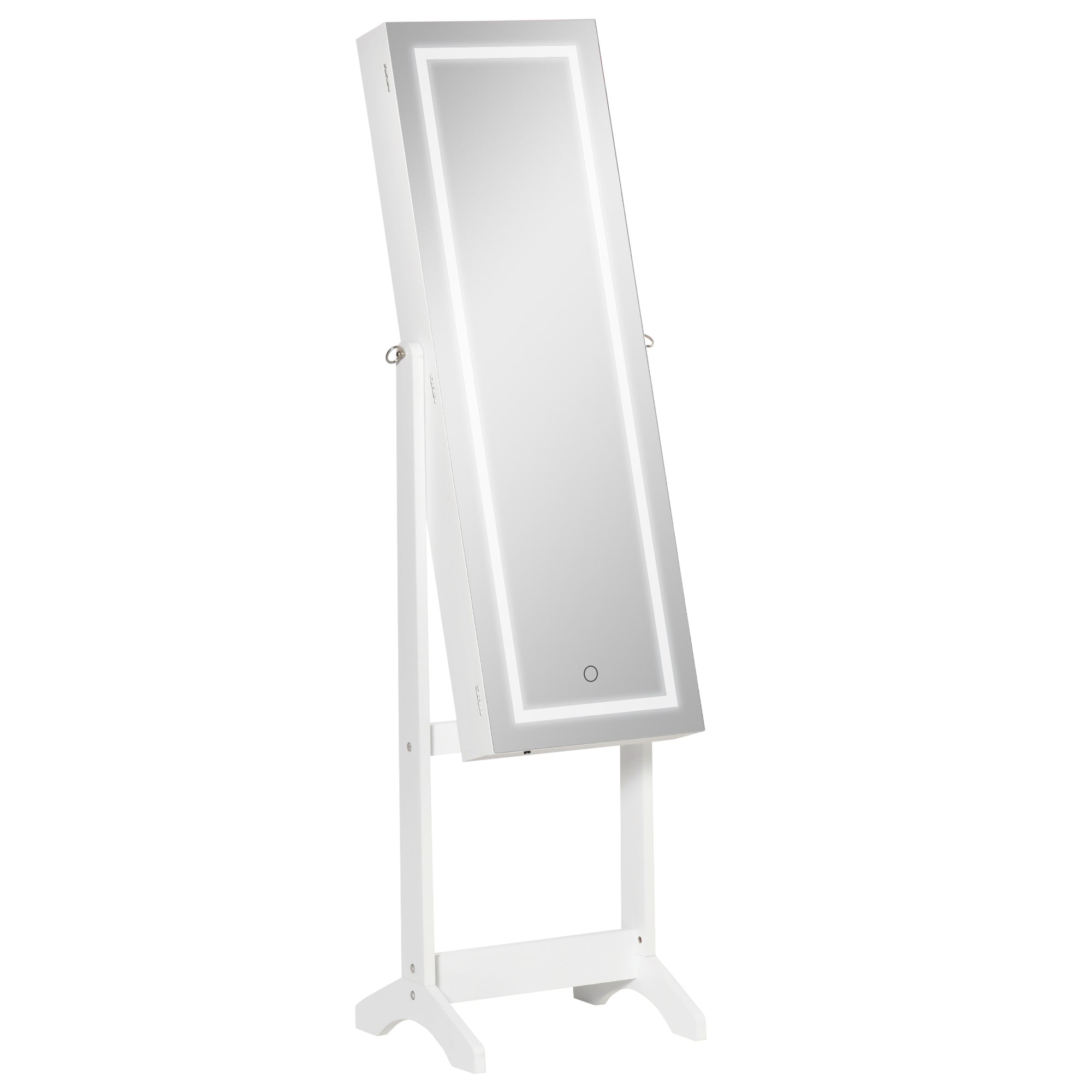 Armoire à bijoux LED avec miroir sur pied range bijoux avec éclairage à écran tactile blanc