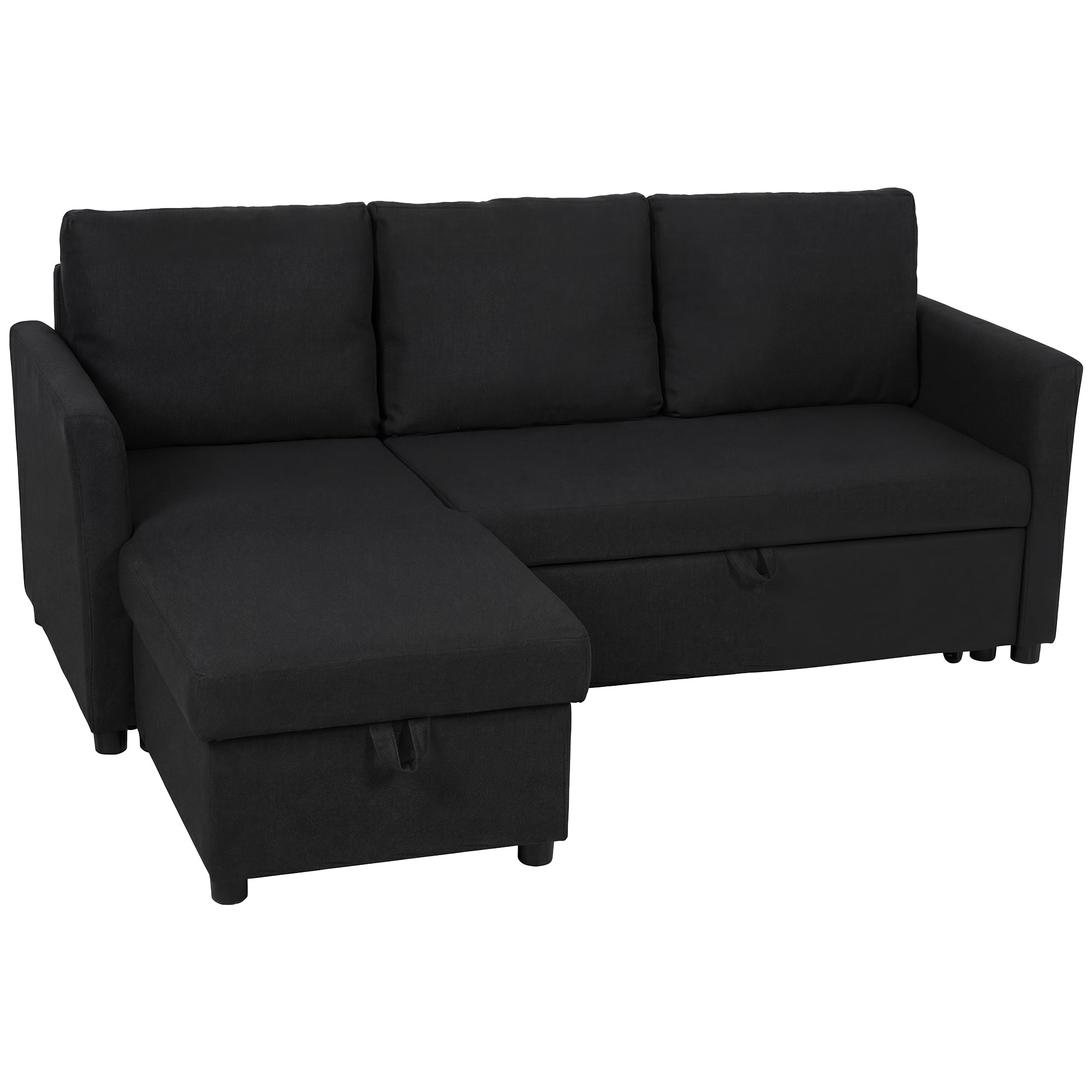 Canapé d'Angle Convertible, Canapé-Lit 3 Places 192 cm avec Méridienne Réversible, Espace de Rangement Caché, Coussins Inclus, Tissu Aspect Lin, pour Salon, Bureau, Appartement, Gris Anthracite