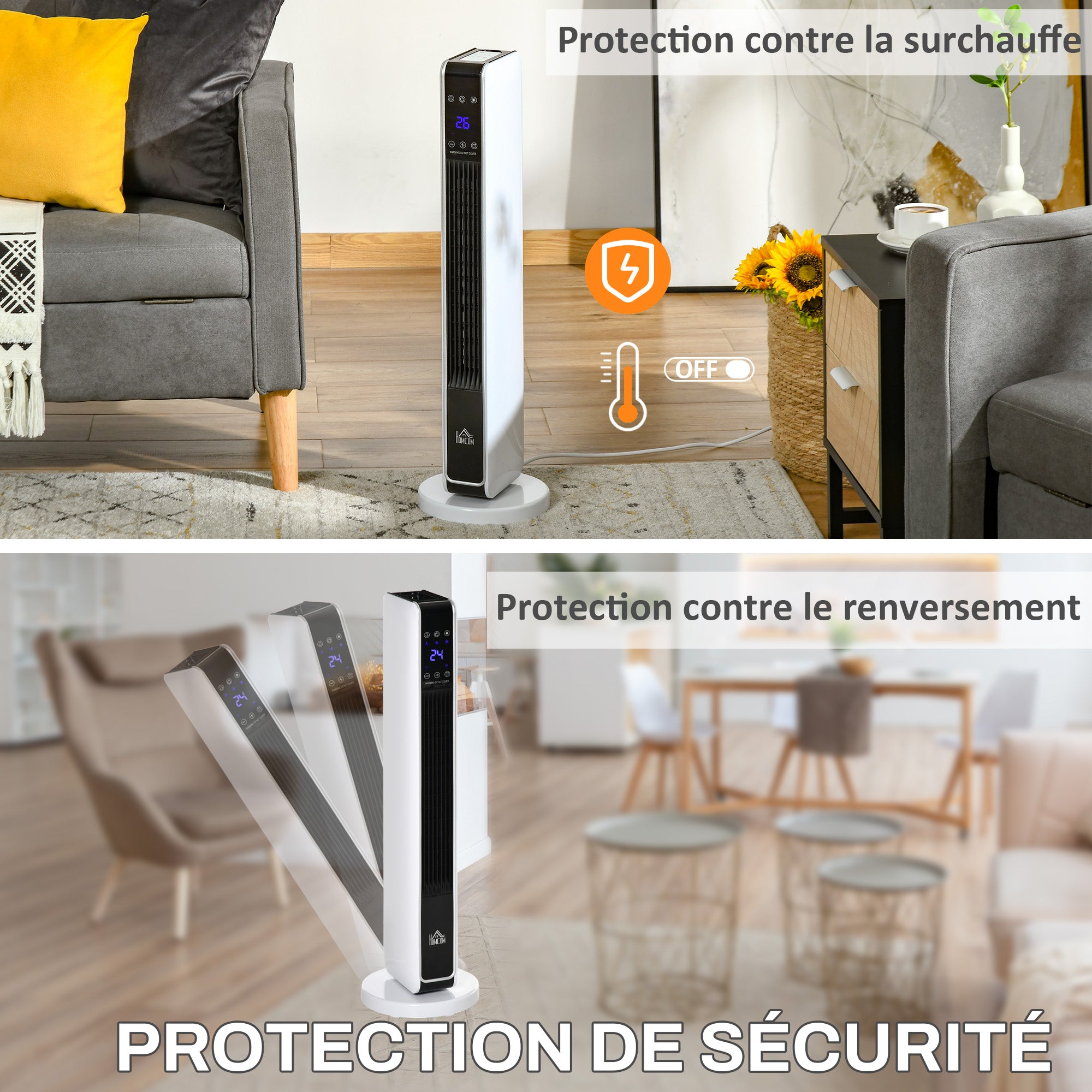 Radiateur électrique Chauffage soufflant oscillant 1100/2200 W, céramique PTC, télécommande incluse, chauffage d'appoint, minuterie 8h, 21 x 21 x 73 cm