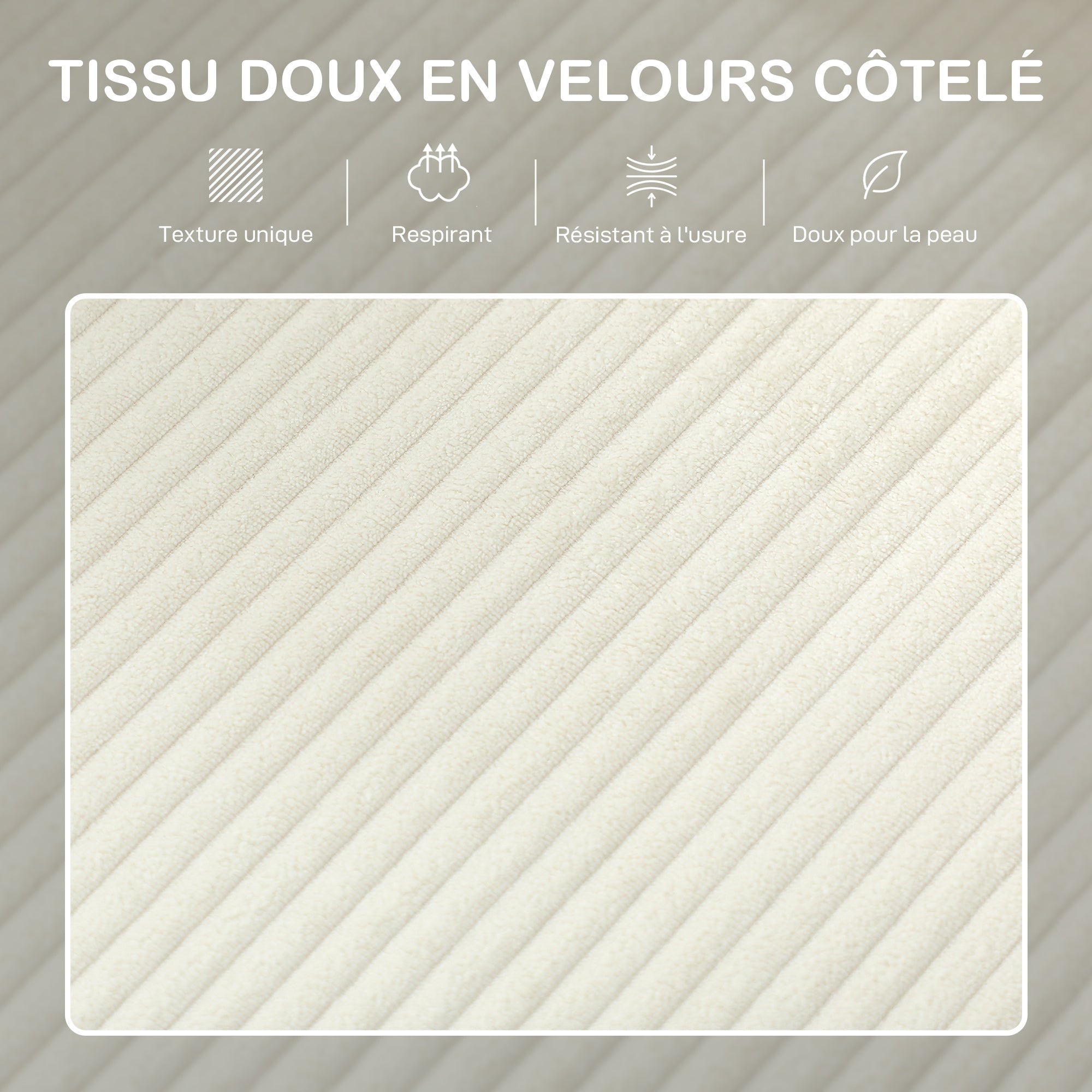 Canapé 3 places avec repose-pieds, canapé en velours côtelé 192 cm, design moderne, tabouret de rangement, coussins à ressorts, assise et dossier rembourrés, pour salon, chambre, bureau, beige