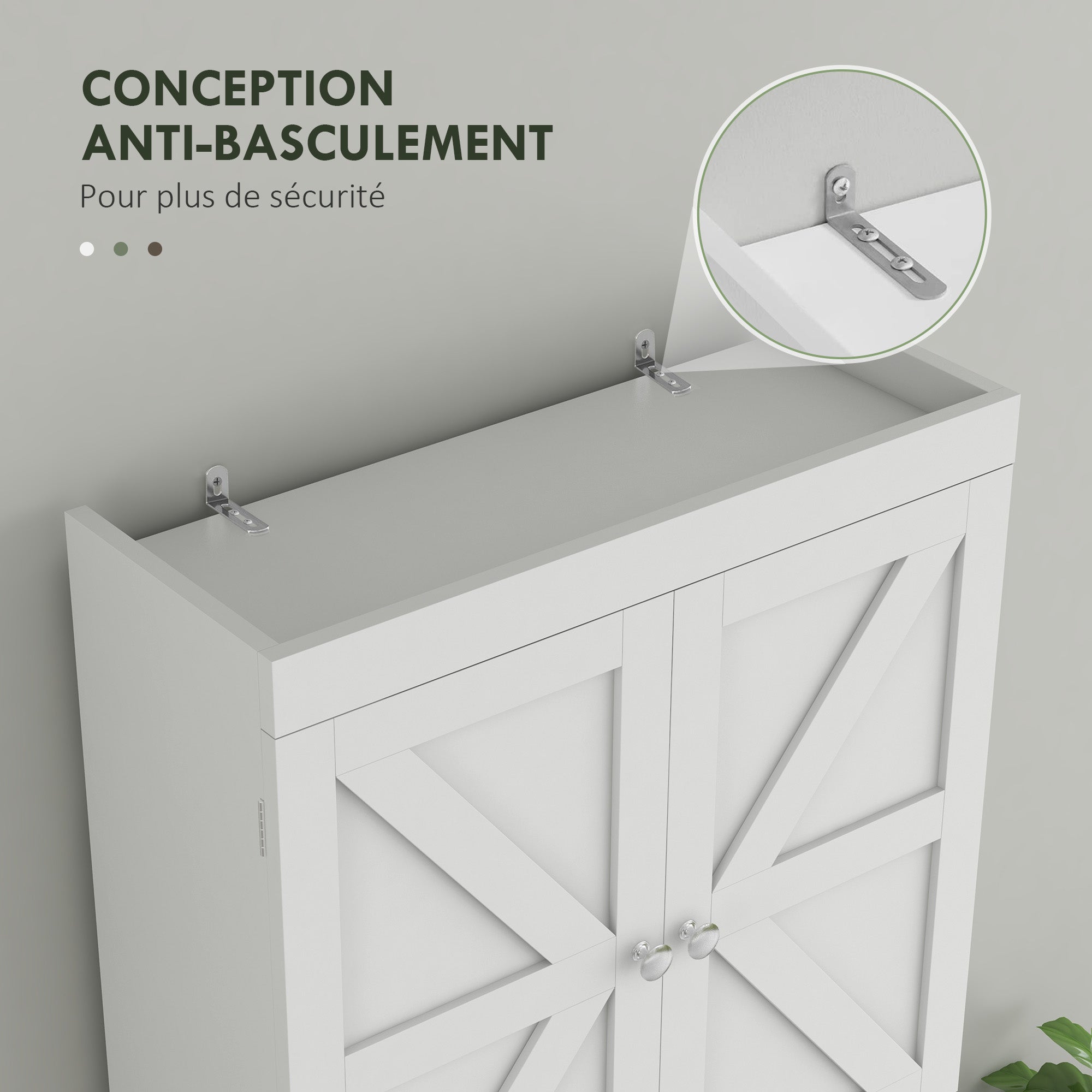 Meuble de rangement au-dessus des toilettes, meuble WC au-dessus des toilettes, meuble de salle de bain avec placard 2 portes et étagère ouverte 58,5L x 23l x 170H cm en bois - blanc