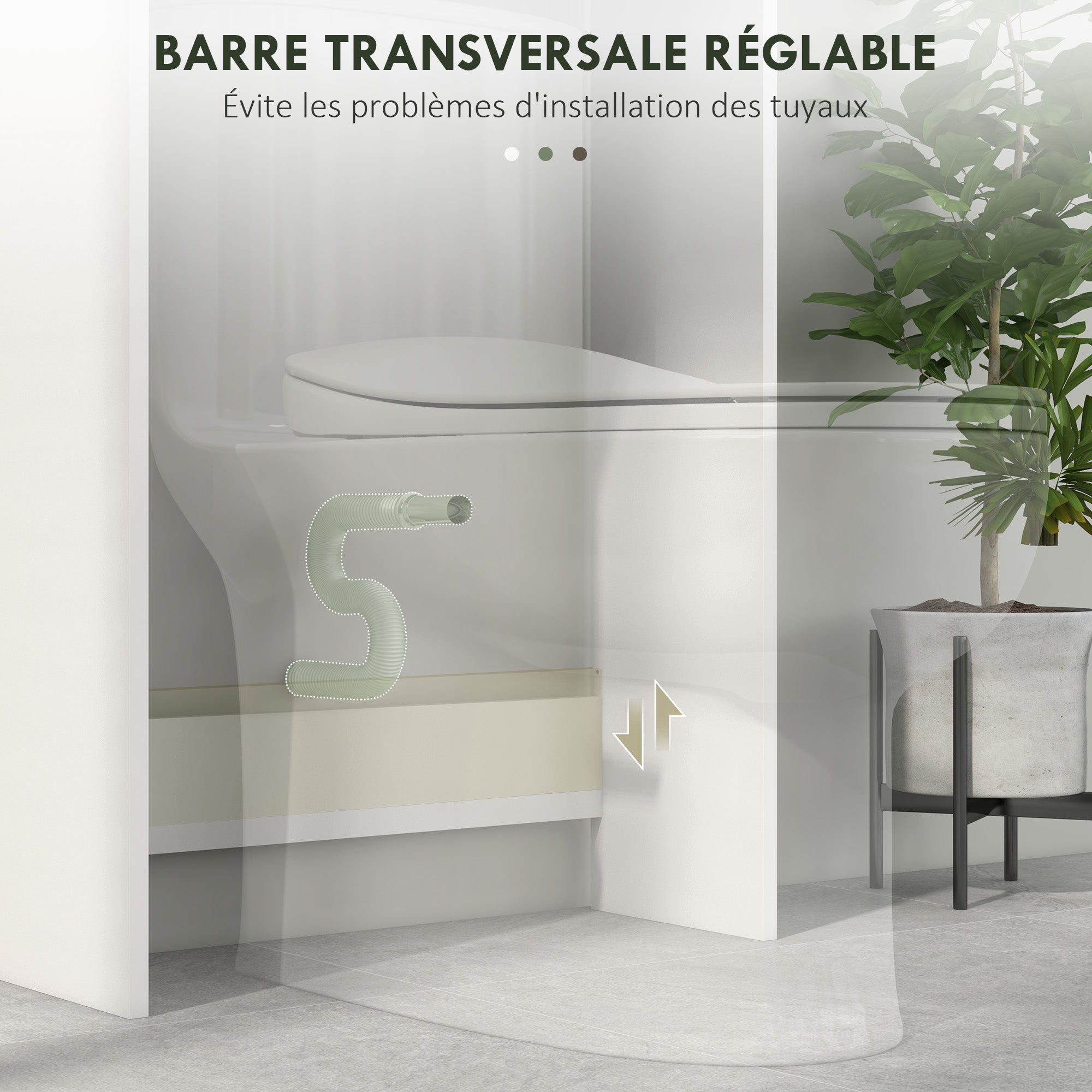 Meuble de rangement au-dessus des toilettes, meuble WC au-dessus des toilettes, meuble de salle de bain avec placard 2 portes et étagère ouverte 58,5L x 23l x 170H cm en bois - blanc