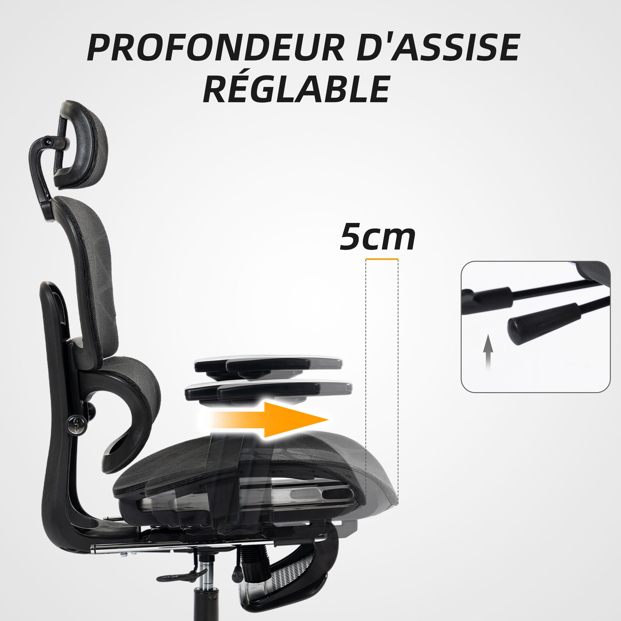 Fauteuil de bureau avec accoudoirs 3D, chaise de bureau ergonomique en maille, hauteur réglable, dossier inclinable, support lombaire, appui-tête et repose-pieds, pour chambre télétravail, noir
