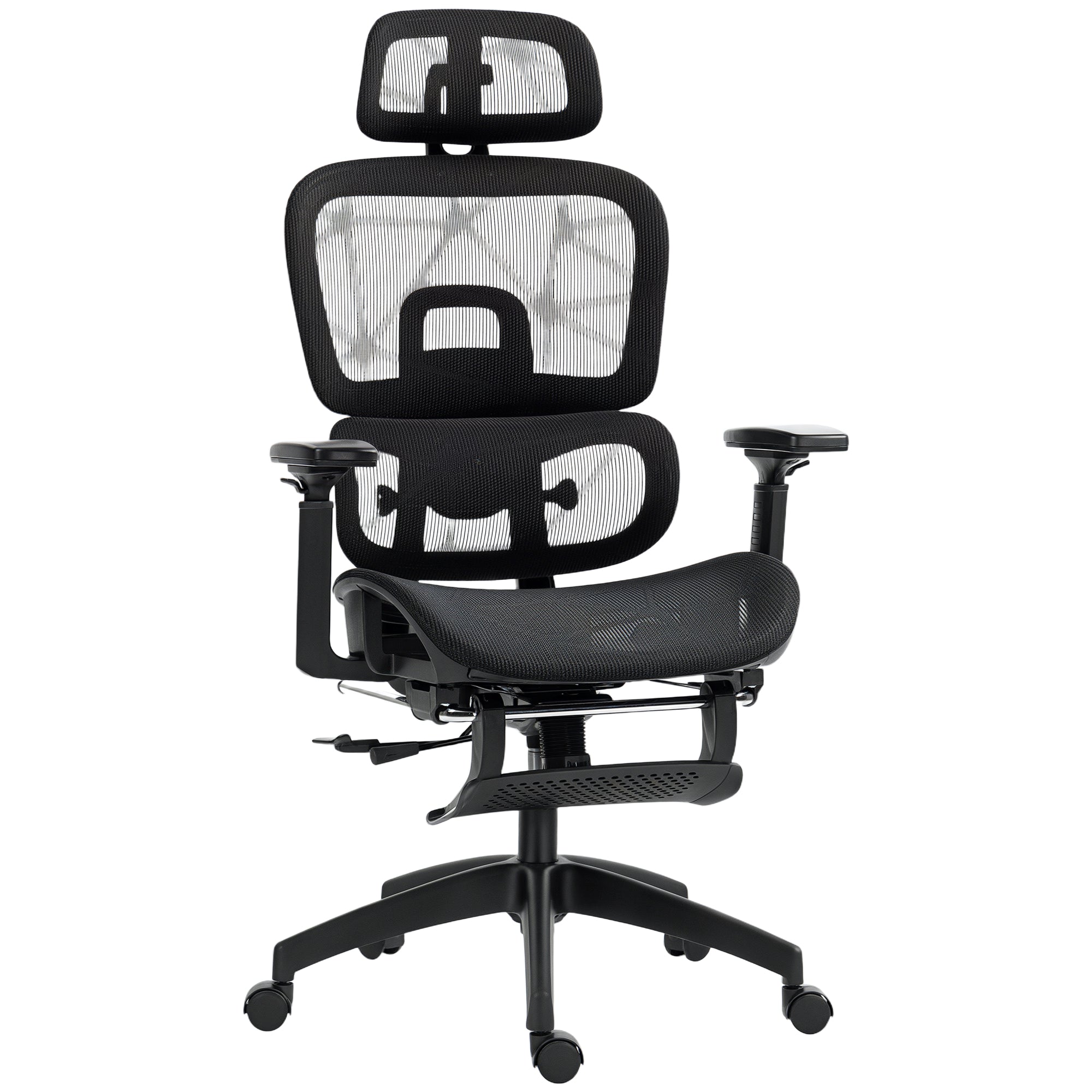 Fauteuil de bureau avec accoudoirs 3D, chaise de bureau ergonomique en maille, hauteur réglable, dossier inclinable, support lombaire, appui-tête et repose-pieds, pour chambre télétravail, noir