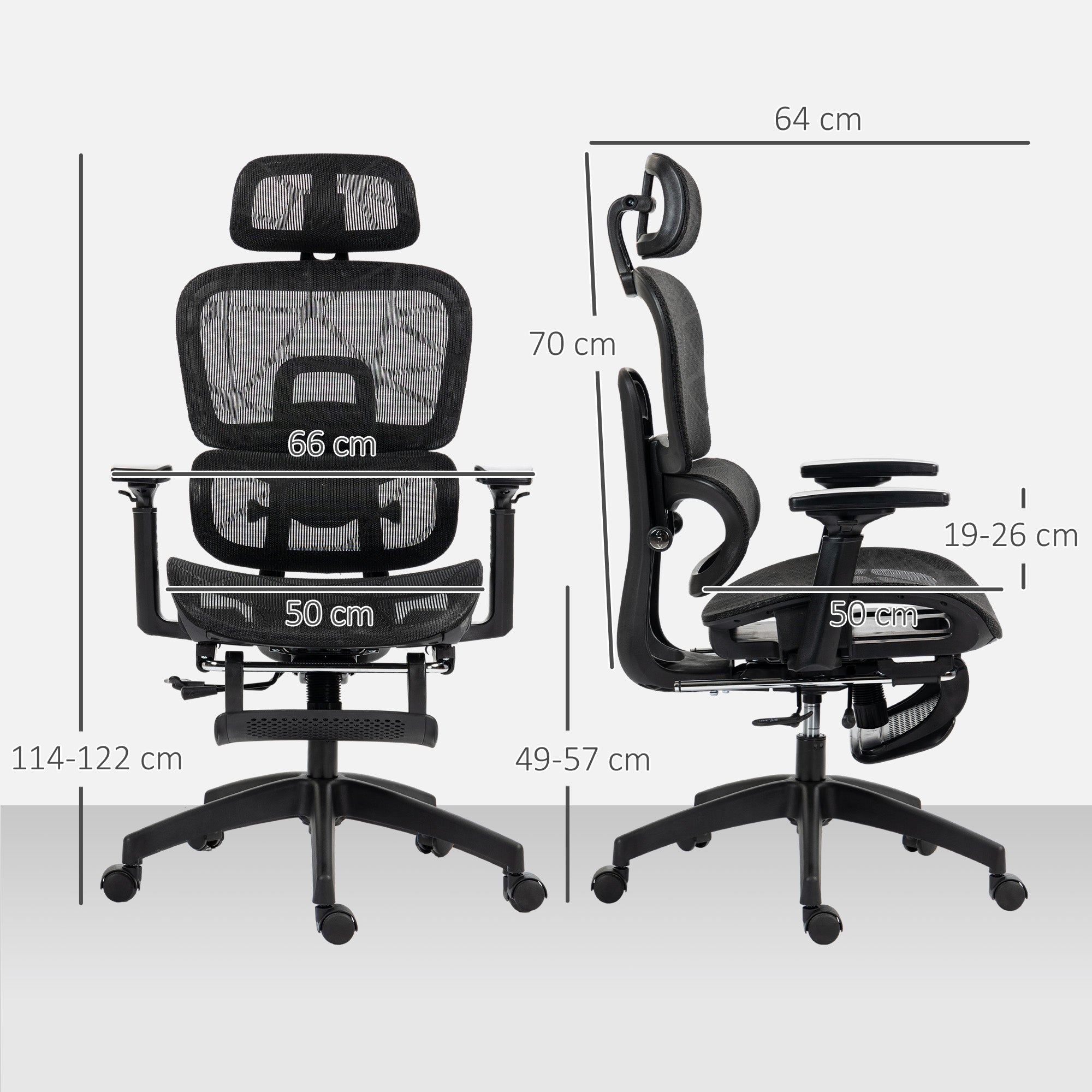 Fauteuil de bureau avec accoudoirs 3D, chaise de bureau ergonomique en maille, hauteur réglable, dossier inclinable, support lombaire, appui-tête et repose-pieds, pour chambre télétravail, noir