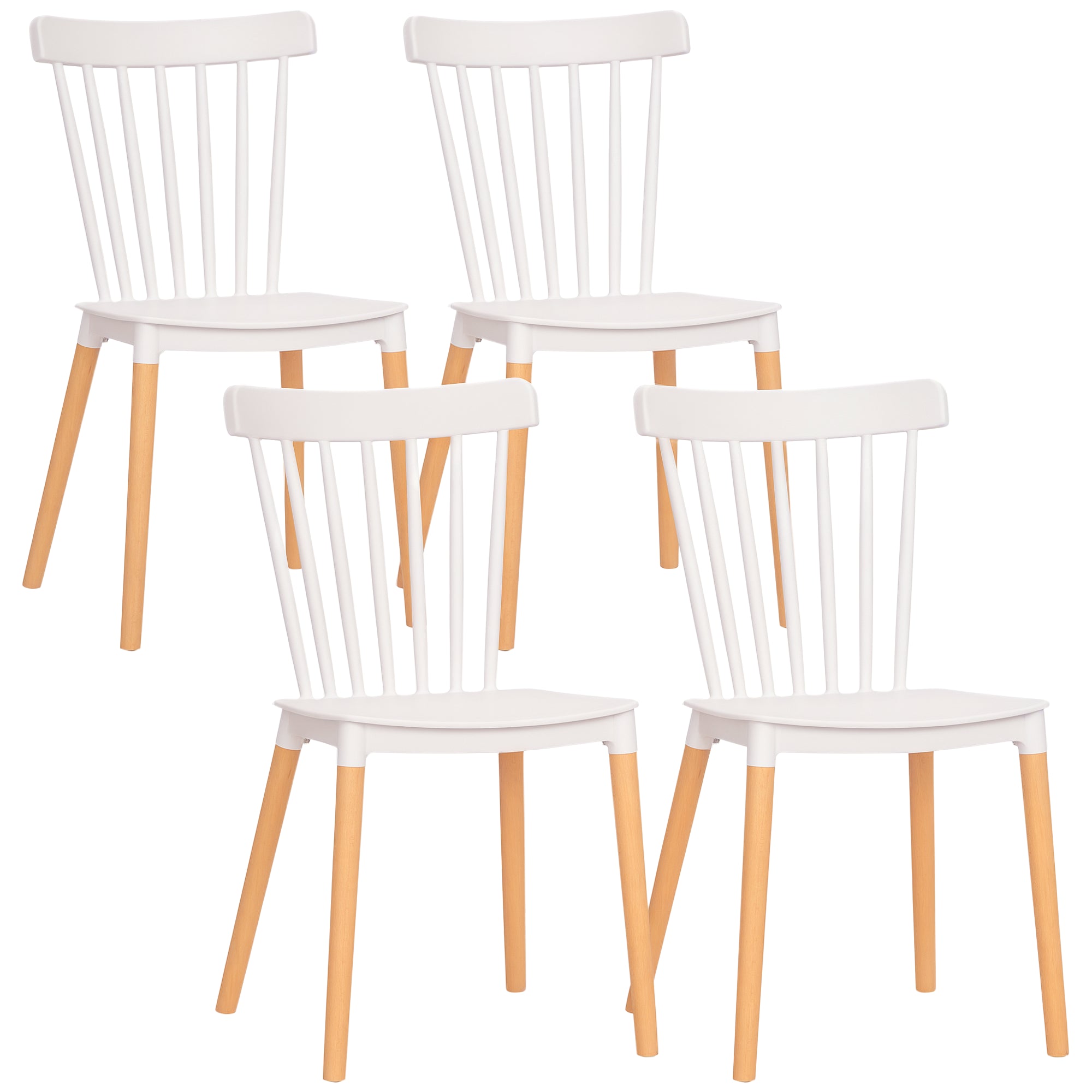 Lot de 4 chaises de salle à manger, chaises de cuisine, style scandinave, dossier haut, assise en polypropylène, pieds en hêtre, pour salon, chambre, cuisine, bureau, blanc