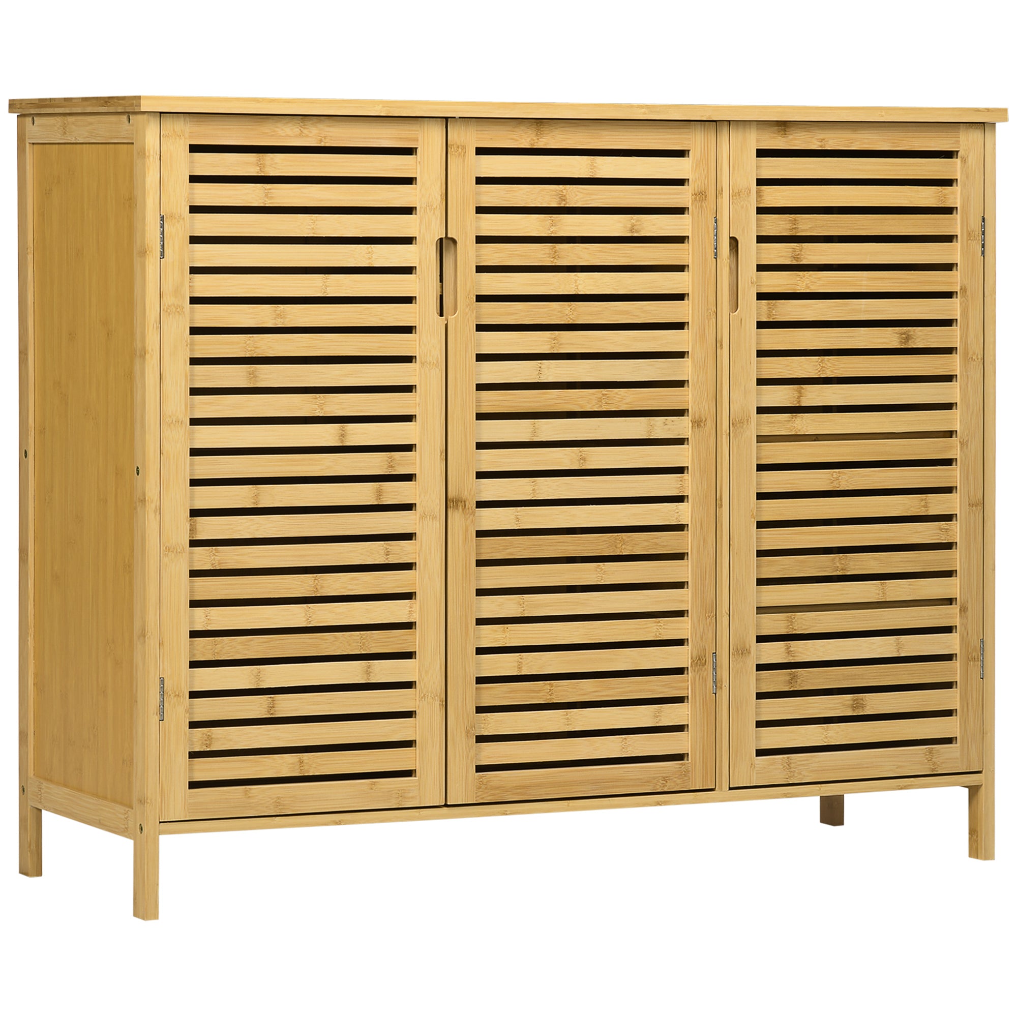 Meuble à chaussures armoire à chaussures style naturel - 3 portes ajourées et étagères en bambou - dim. 100L x 35l x 80H cm bois naturel