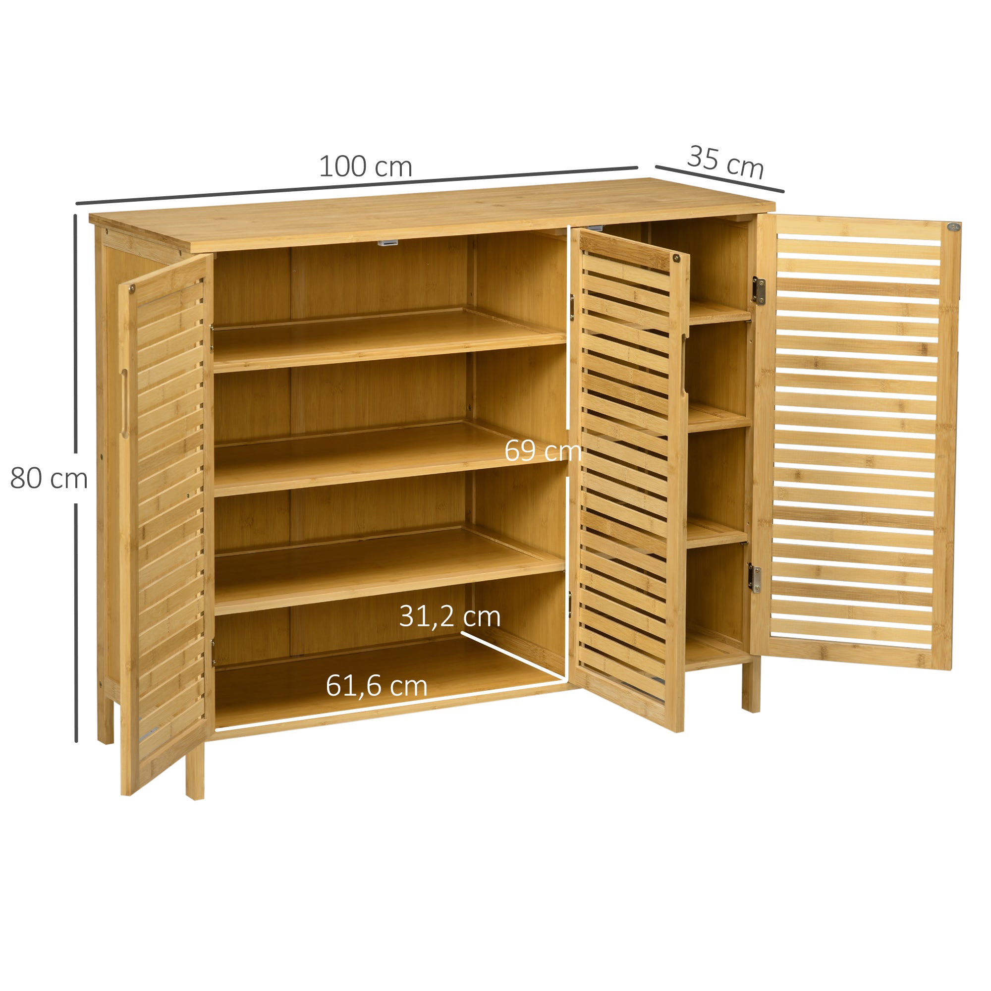 Meuble à chaussures armoire à chaussures style naturel - 3 portes ajourées et étagères en bambou - dim. 100L x 35l x 80H cm bois naturel