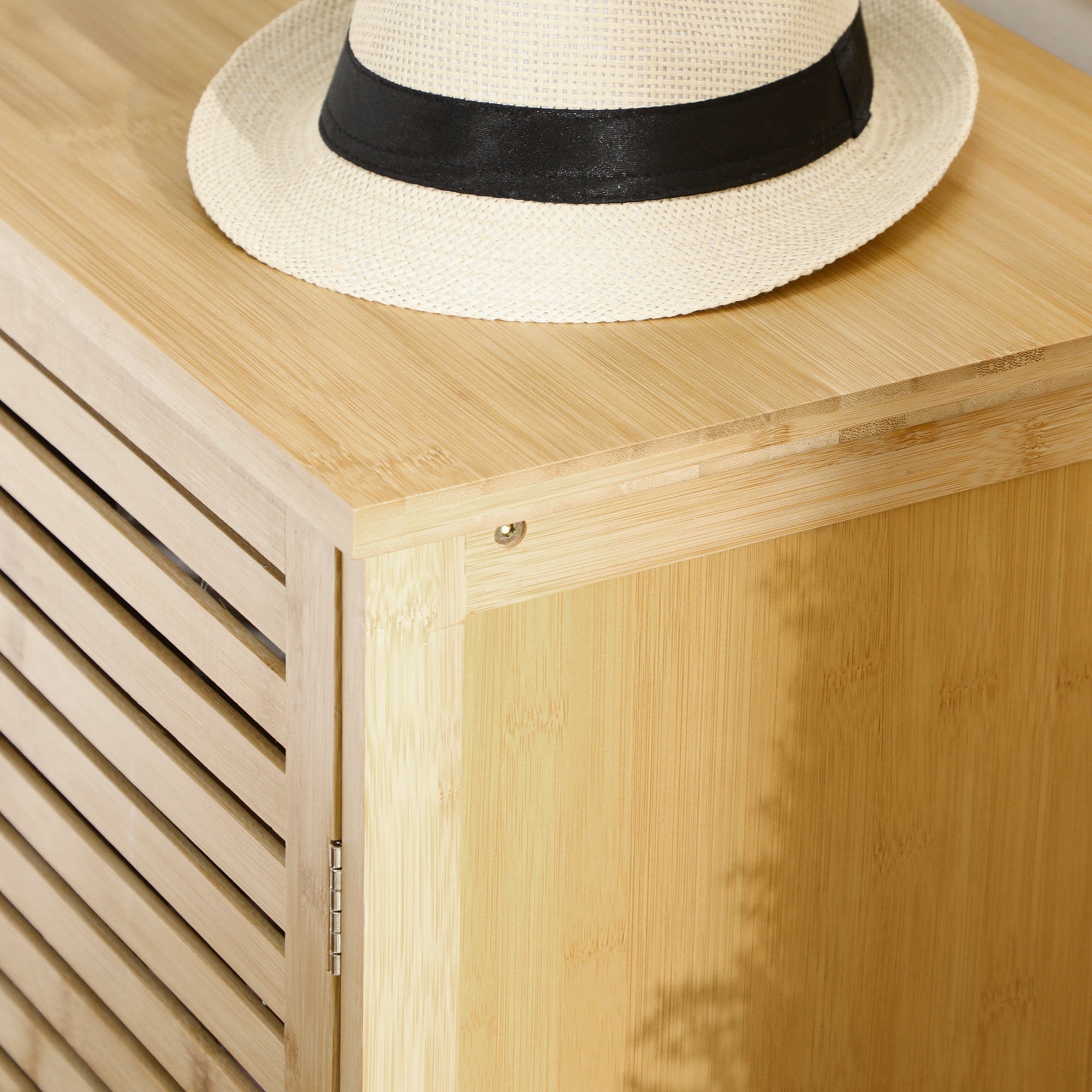 Meuble à chaussures armoire à chaussures style naturel - 3 portes ajourées et étagères en bambou - dim. 100L x 35l x 80H cm bois naturel