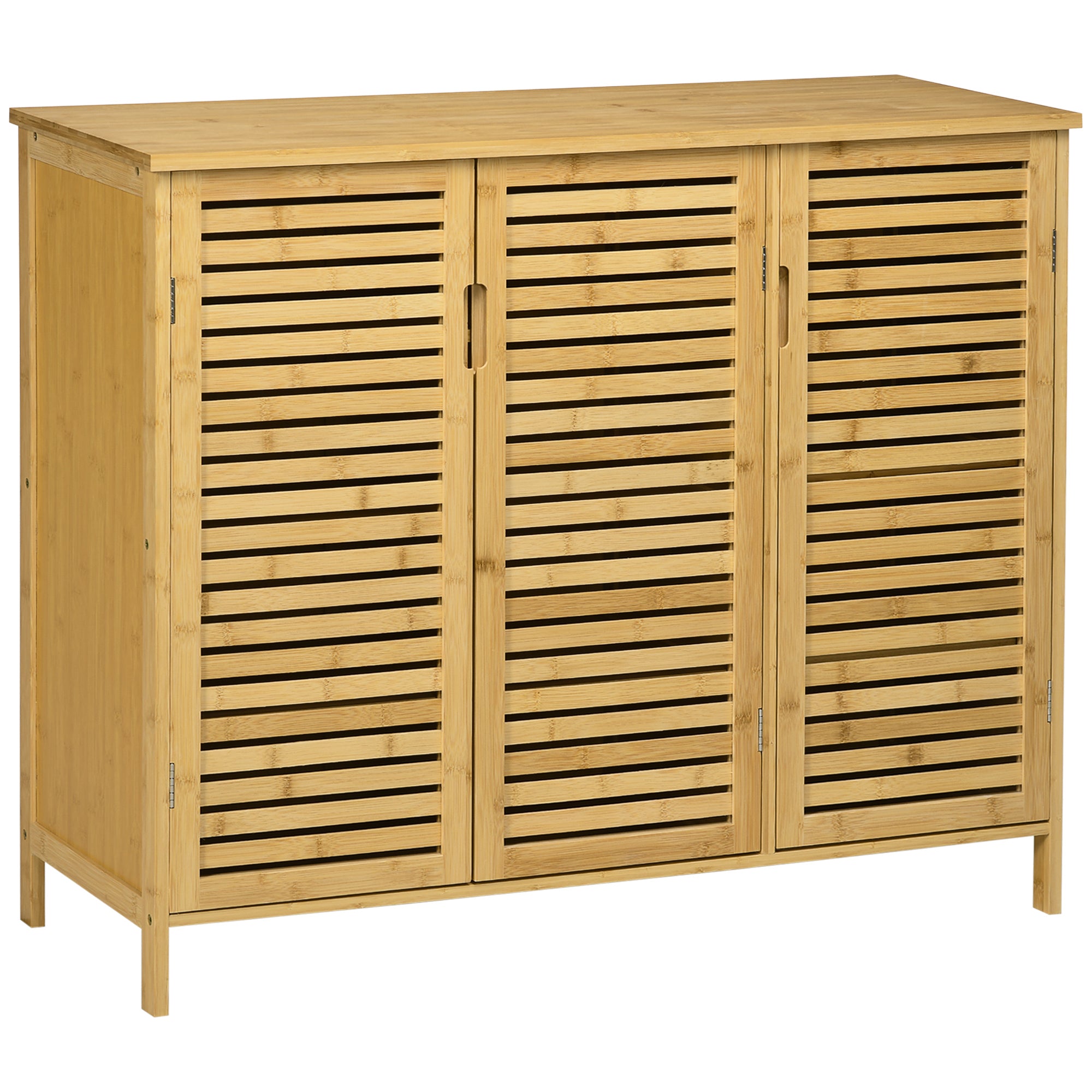 Meuble à chaussures armoire à chaussures style naturel - 3 portes ajourées et étagères en bambou - dim. 100L x 35l x 80H cm bois naturel