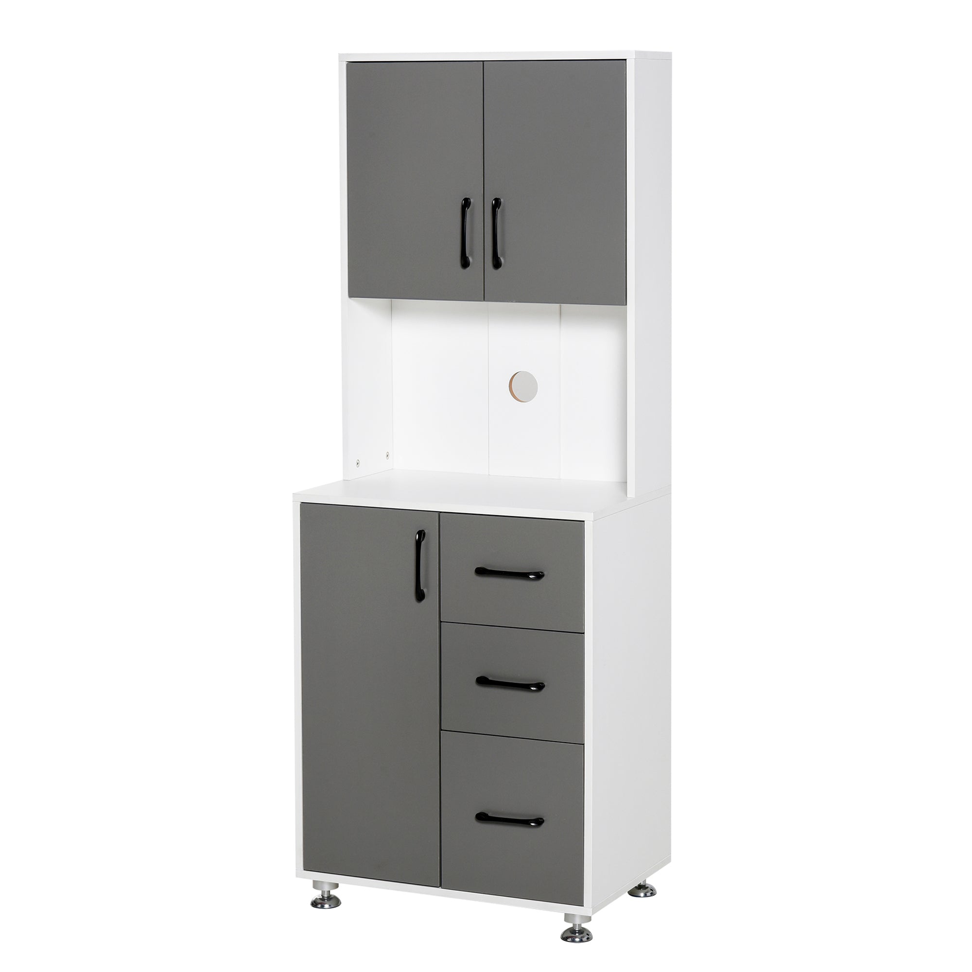 Buffet de cuisine armoire de cuisine multi-rangements 2 + 1 porte 3 tiroirs + grand plateau dim. 60L x 40l x 160H cm bicolore gris blanc