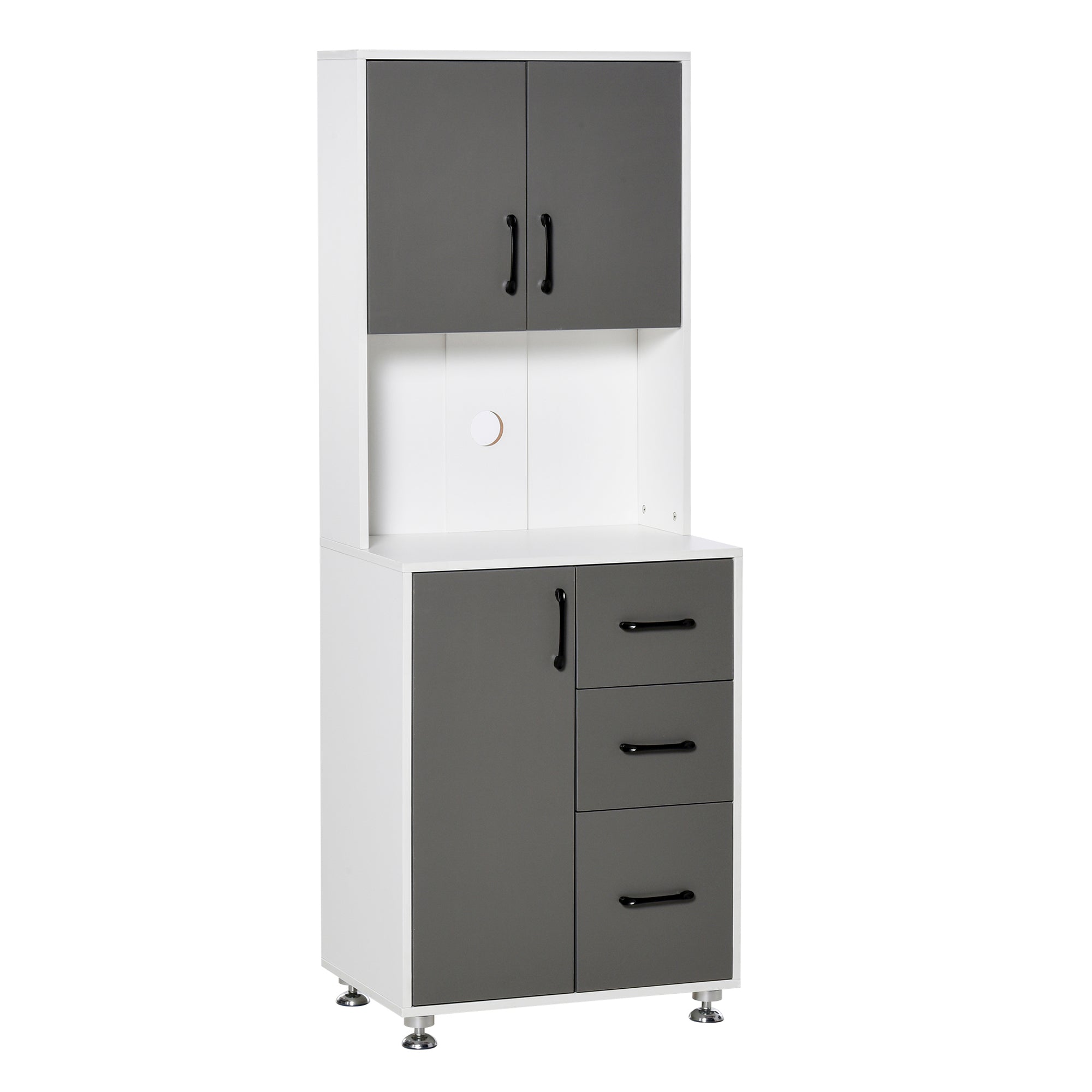 Buffet de cuisine armoire de cuisine multi-rangements 2 + 1 porte 3 tiroirs + grand plateau dim. 60L x 40l x 160H cm bicolore gris blanc