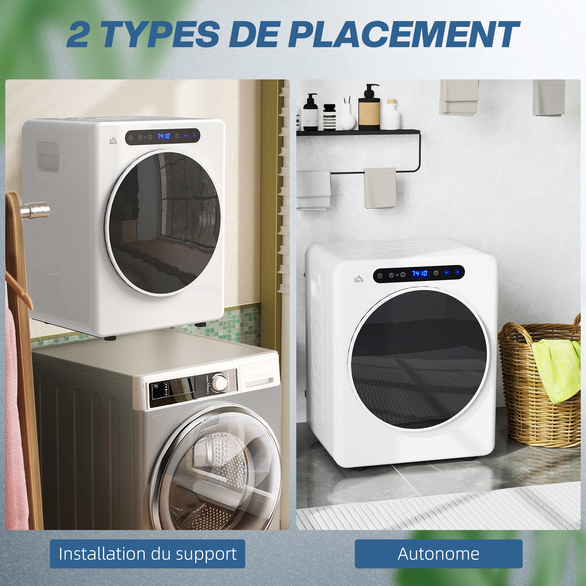 Sèche linge à évacuation compact, sèche-linge électrique 1000 W 3 Kg avec 6 modes de séchage, cuve en acier inoxydable, charge frontale, minuterie, pour appartement, maison, camping-cars, blanc
