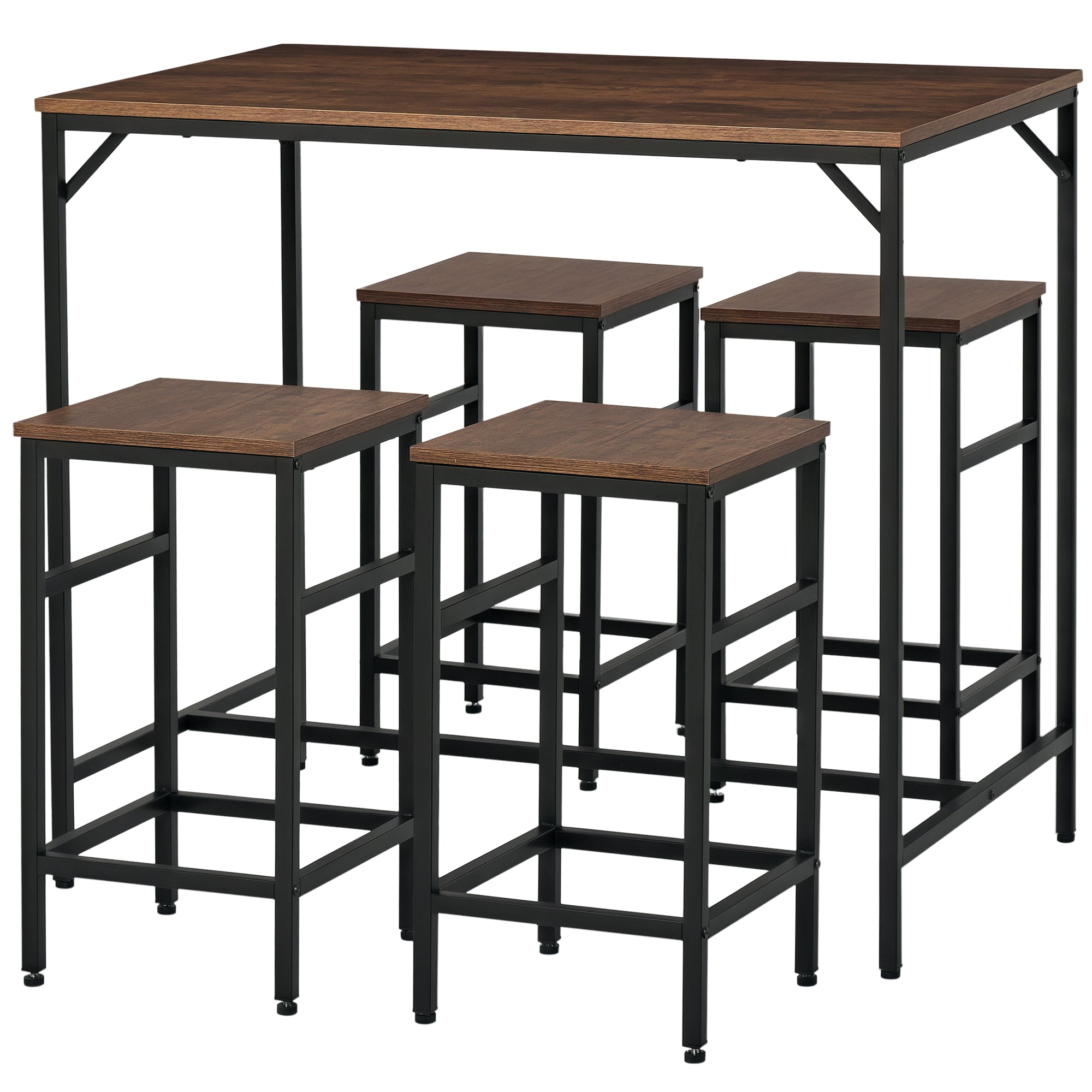 Ensemble Table de Bar Industriel + 4 tabourets Repose-Pieds en Bois couleur Chêne Cadre en métal Noir