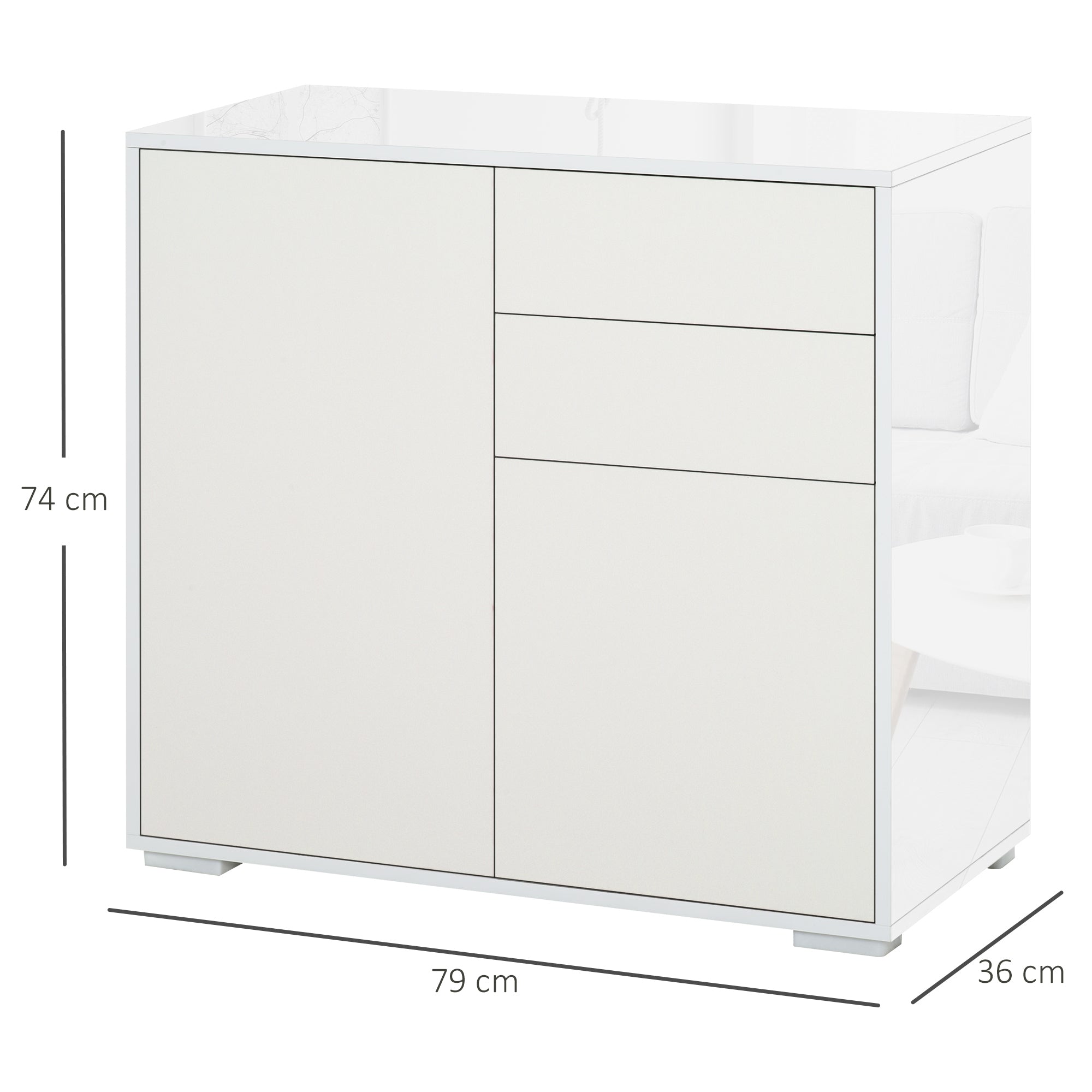 Meuble de rangement buffet commode armoire de rangement avec 2 tiroirs et 2 placards à portes, étagères réglables, pour salon, cuisine, chambre, 79 x 36 x 74 cm blanc